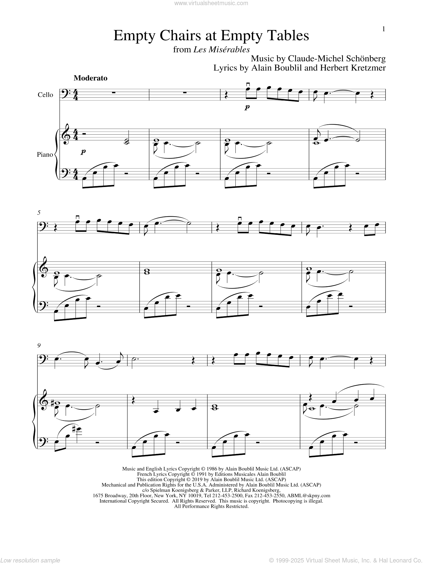 Empty Chairs At Empty Tables (from Les Miserables) sheet music for ...