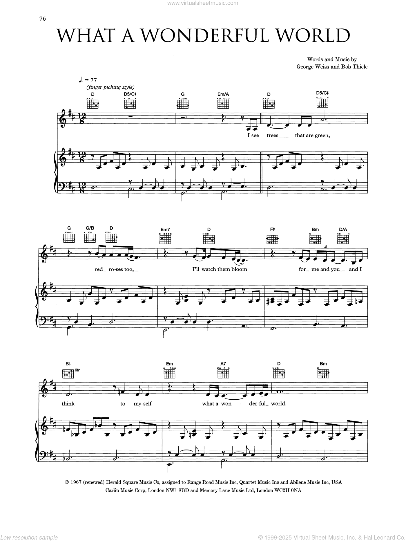 Wonderful World sheet music for guitar (chords) (PDF)