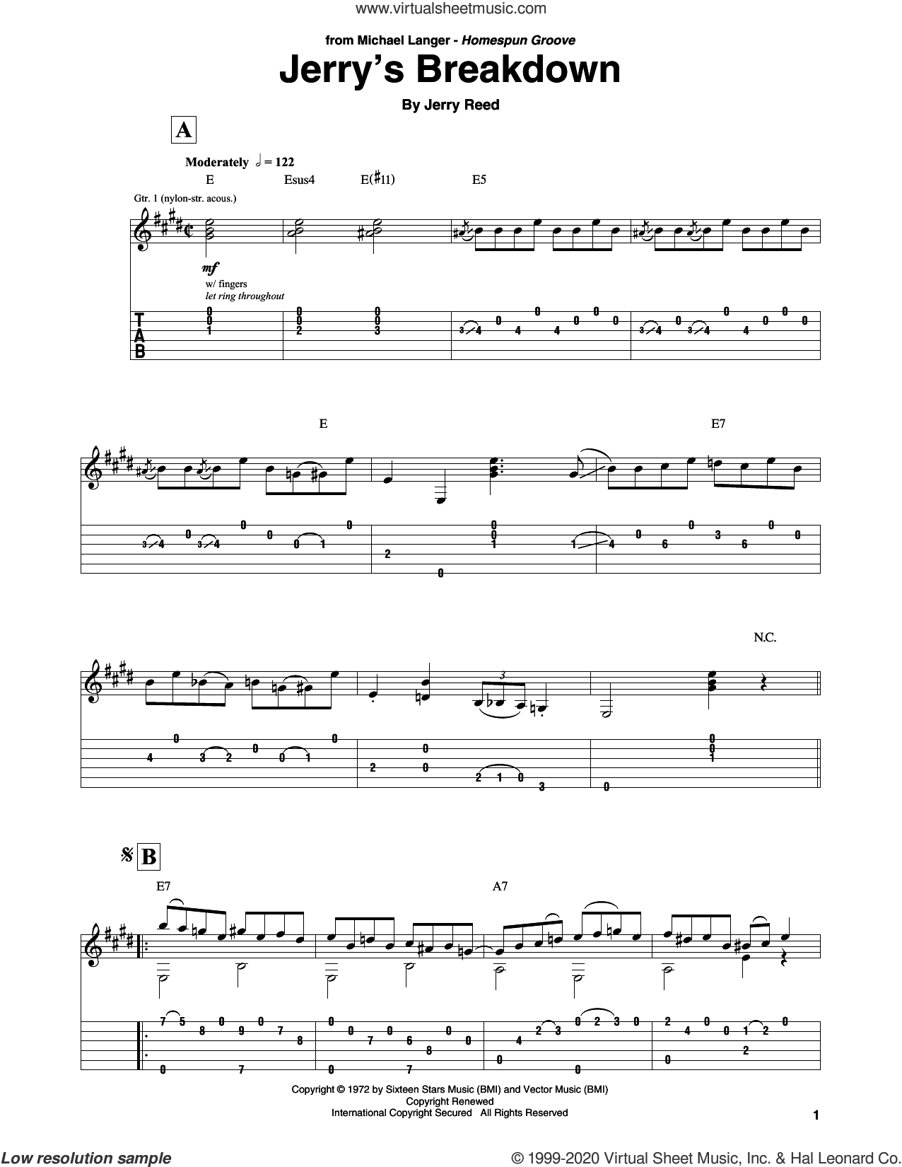 Jerry's Breakdown Sheet Music For Guitar Solo (PDF)