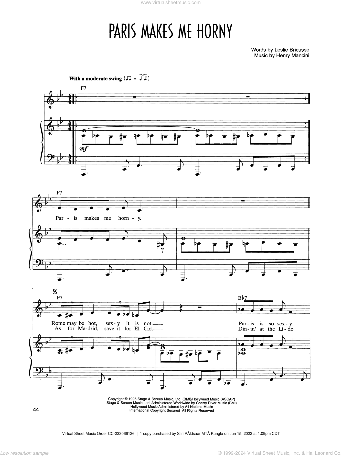 Paris Makes Me Horny (from Victor/Victoria) sheet music for voice and piano