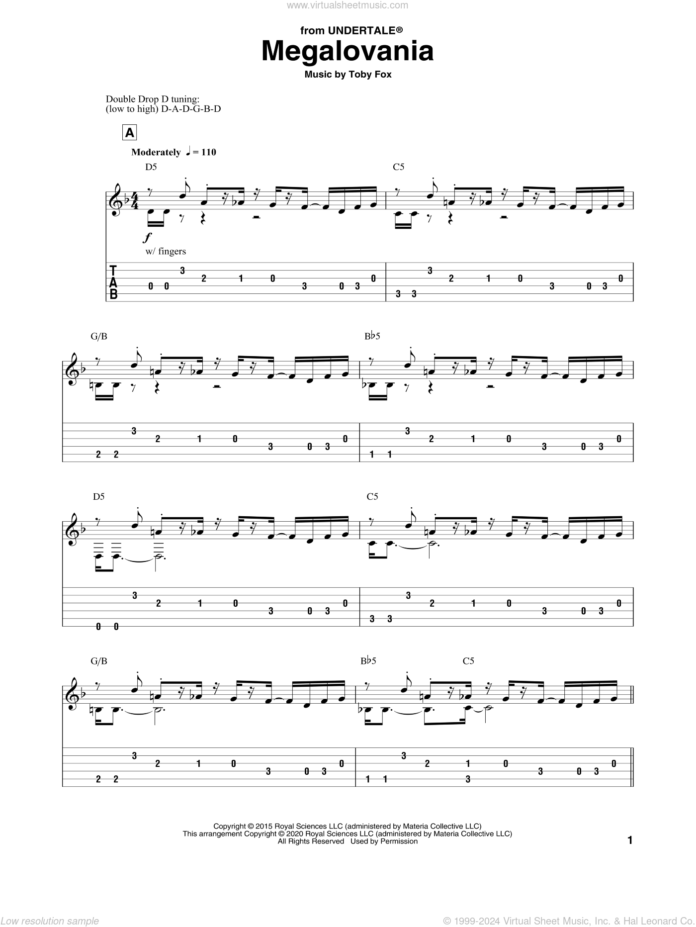 Megalovania (from Undertale) sheet music (intermediate) for guitar solo