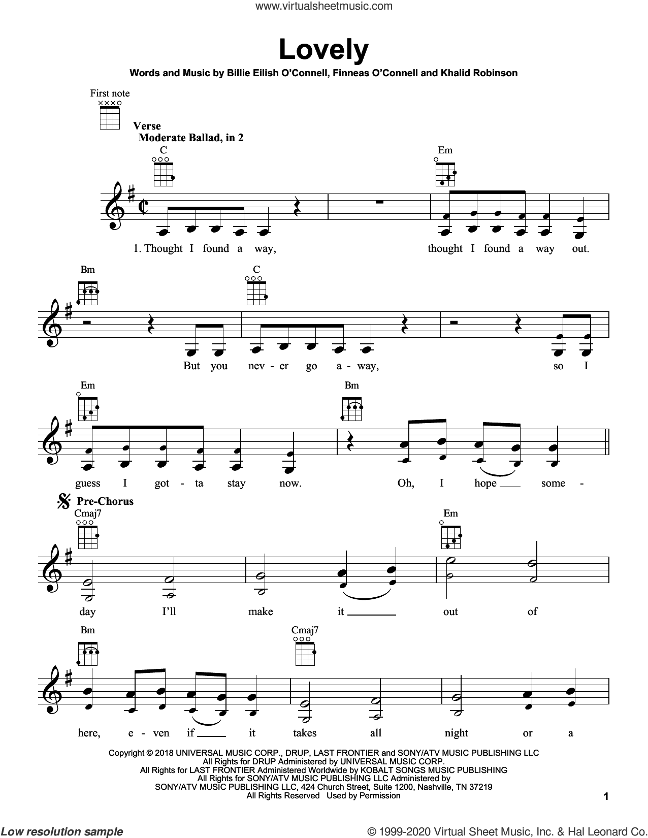 lovely (from 13 Reasons Why) sheet music for ukulele (PDF)