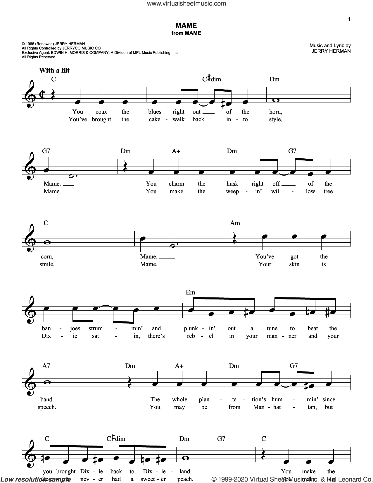 Mame sheet music (fake book, (easy) (fake book) (PDF)