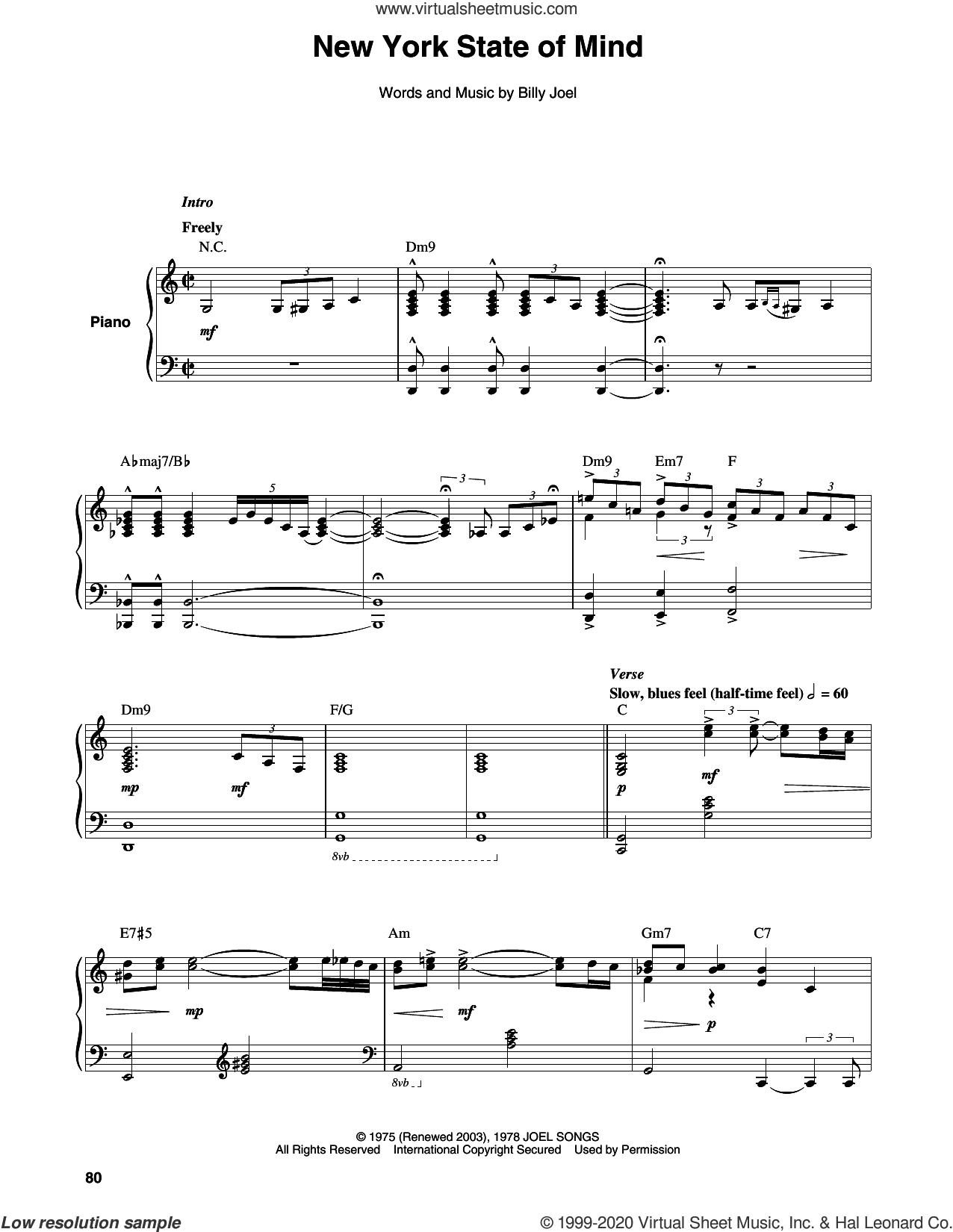 New York State of Mind – Billy Joel Sheet music for Piano, Vocals, Strings  group (Mixed Trio)