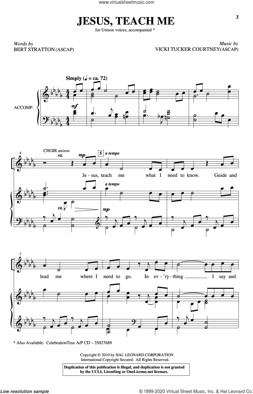 Jesus, Teach Me sheet music for choir (Unison) (PDF)