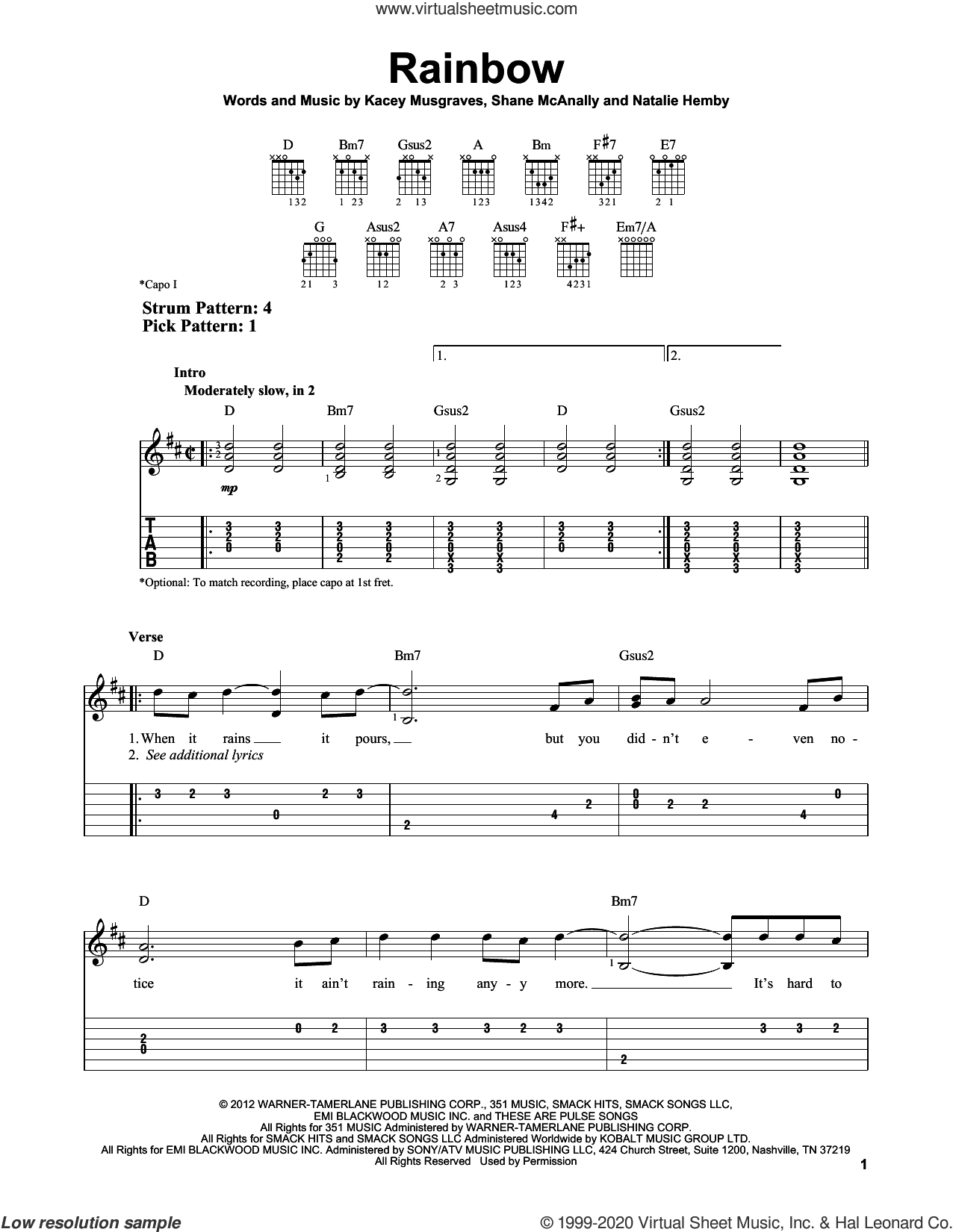 impulso Tratado fecha Rainbow sheet music for guitar solo (easy tablature) (PDF)