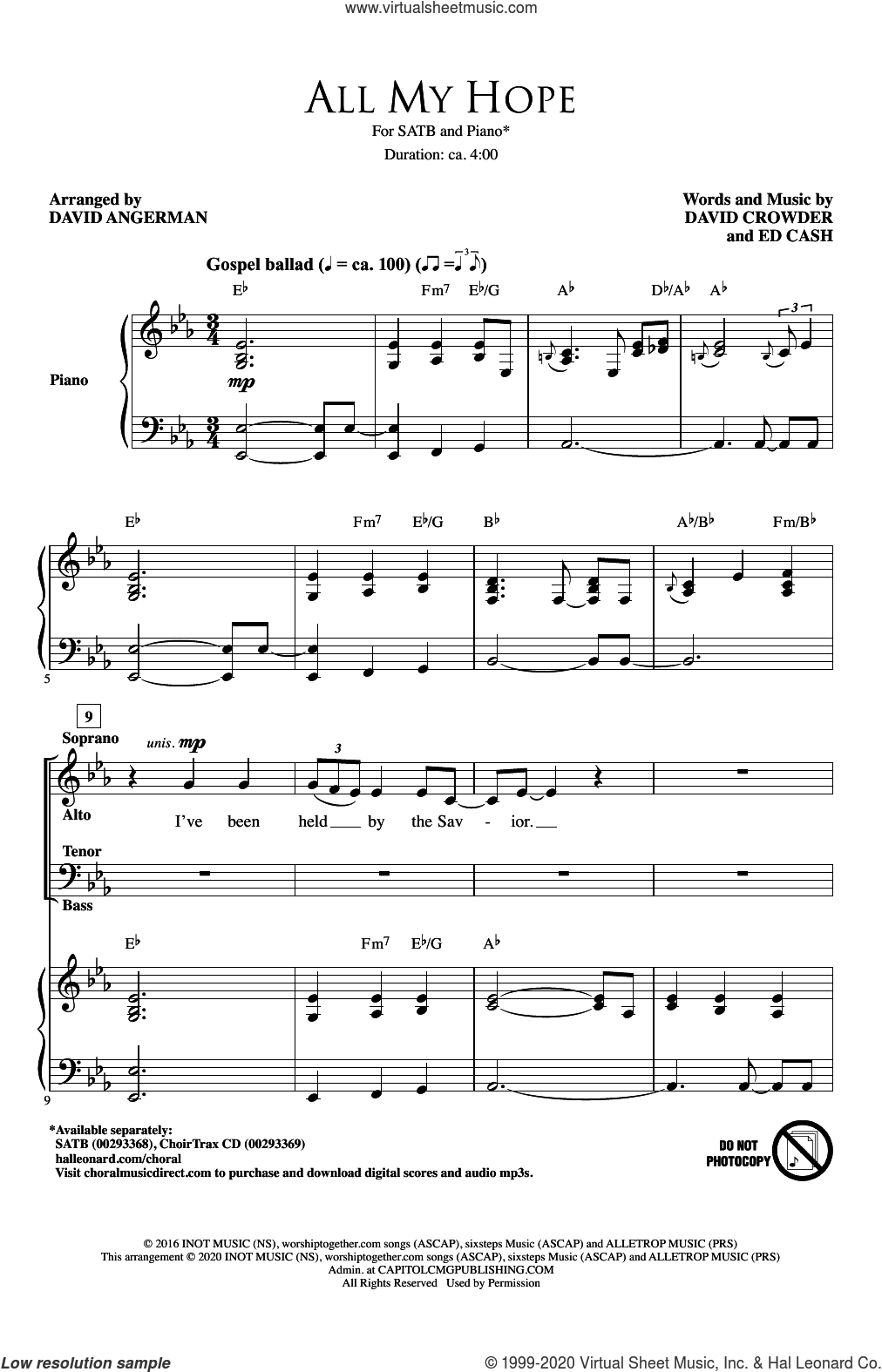 All My Hope (arr. David Angerman) sheet music for choir (SATB: soprano ...