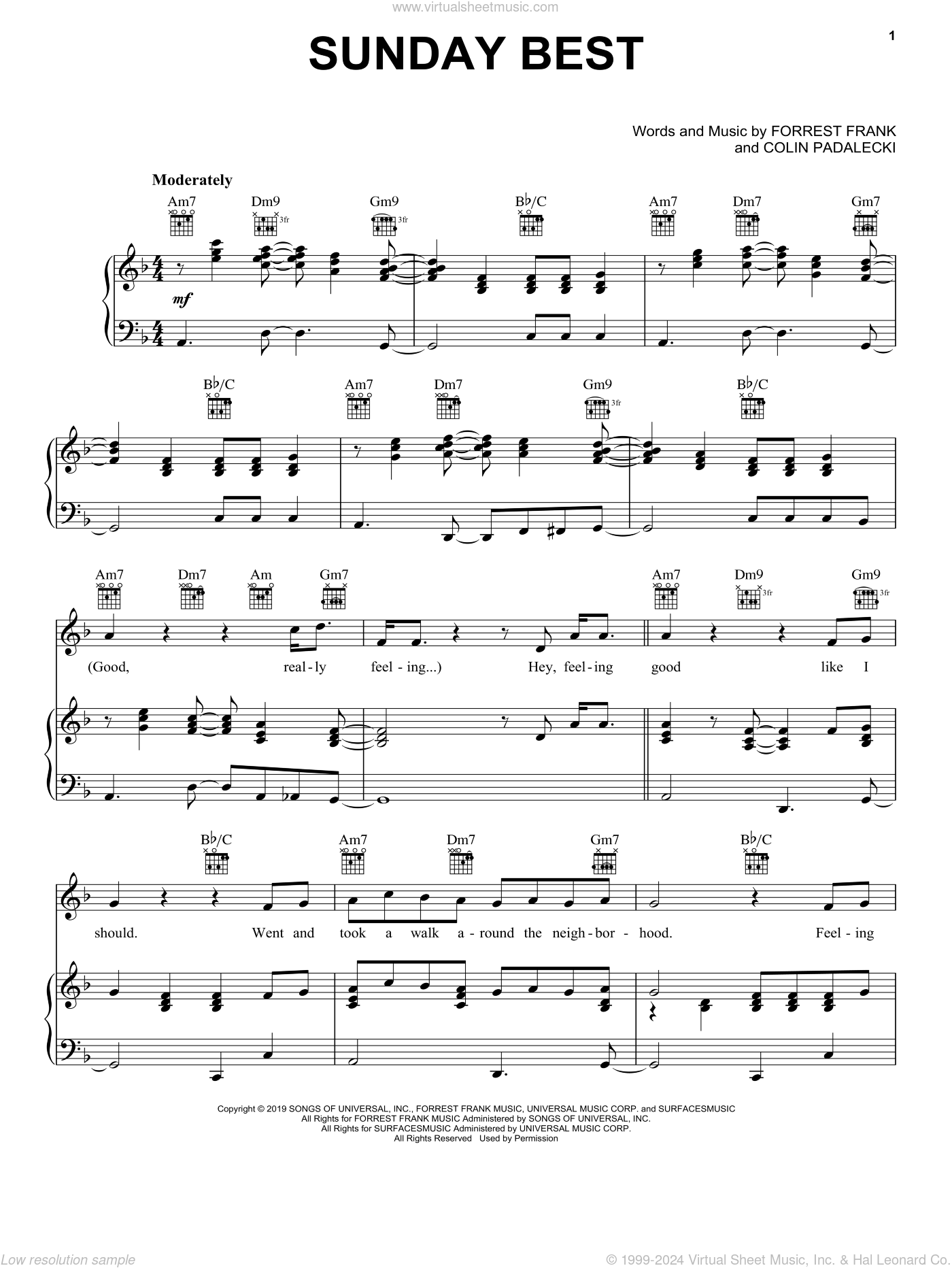 Sunday Best sheet music for voice, piano or guitar (PDF)