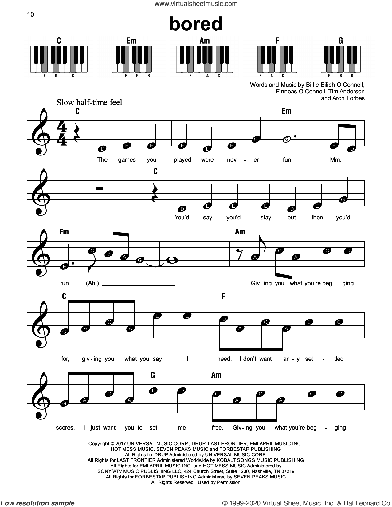 Bored sheet music for piano solo (PDF)