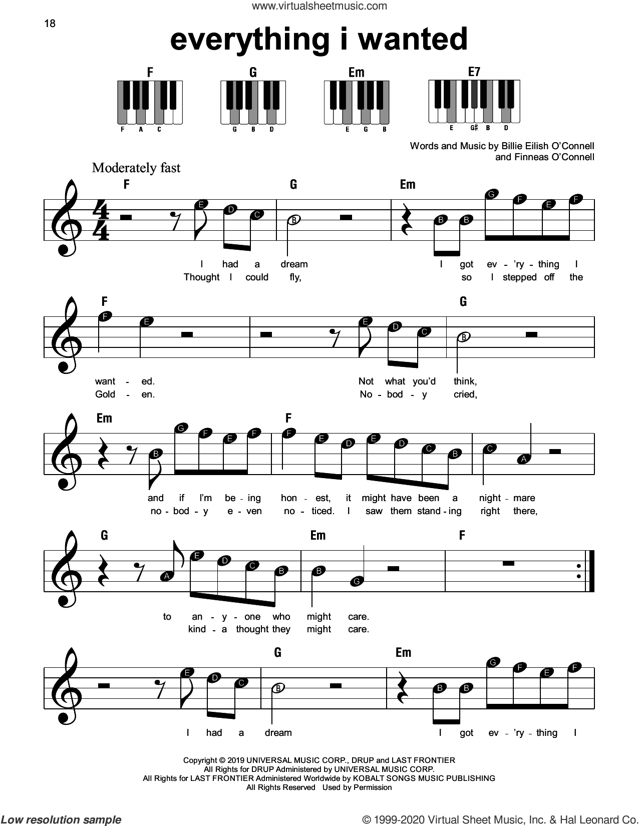 everything i wanted sheet music (beginner version 2) for piano solo