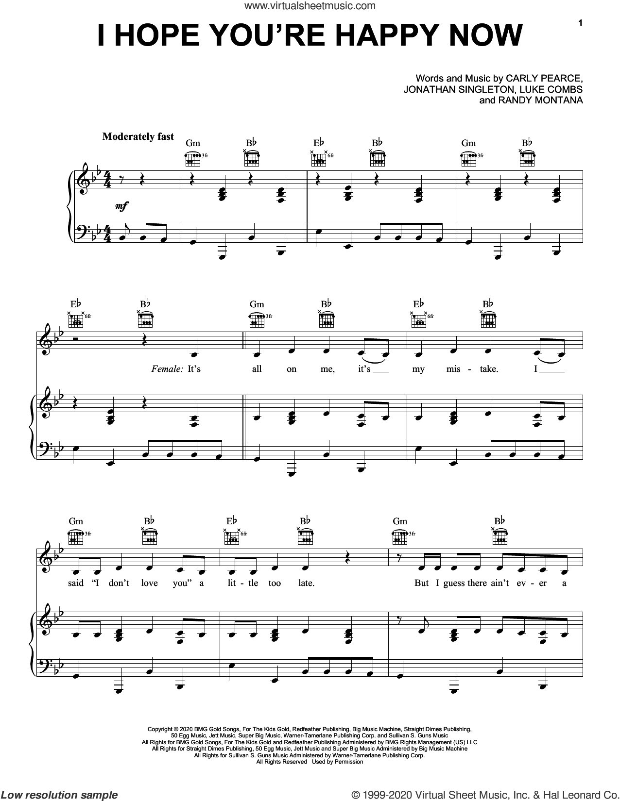 I Hope Youre Happy Now sheet music for voice, piano or guitar