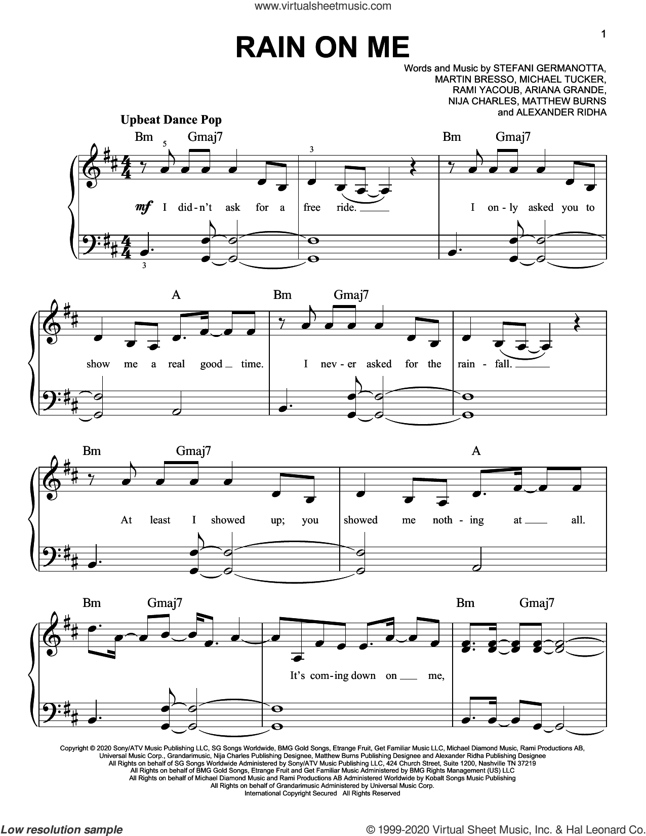 Grande Rain On Me Sheet Music For Piano Solo Pdf Interactive - roblox piano sheets ariana grande