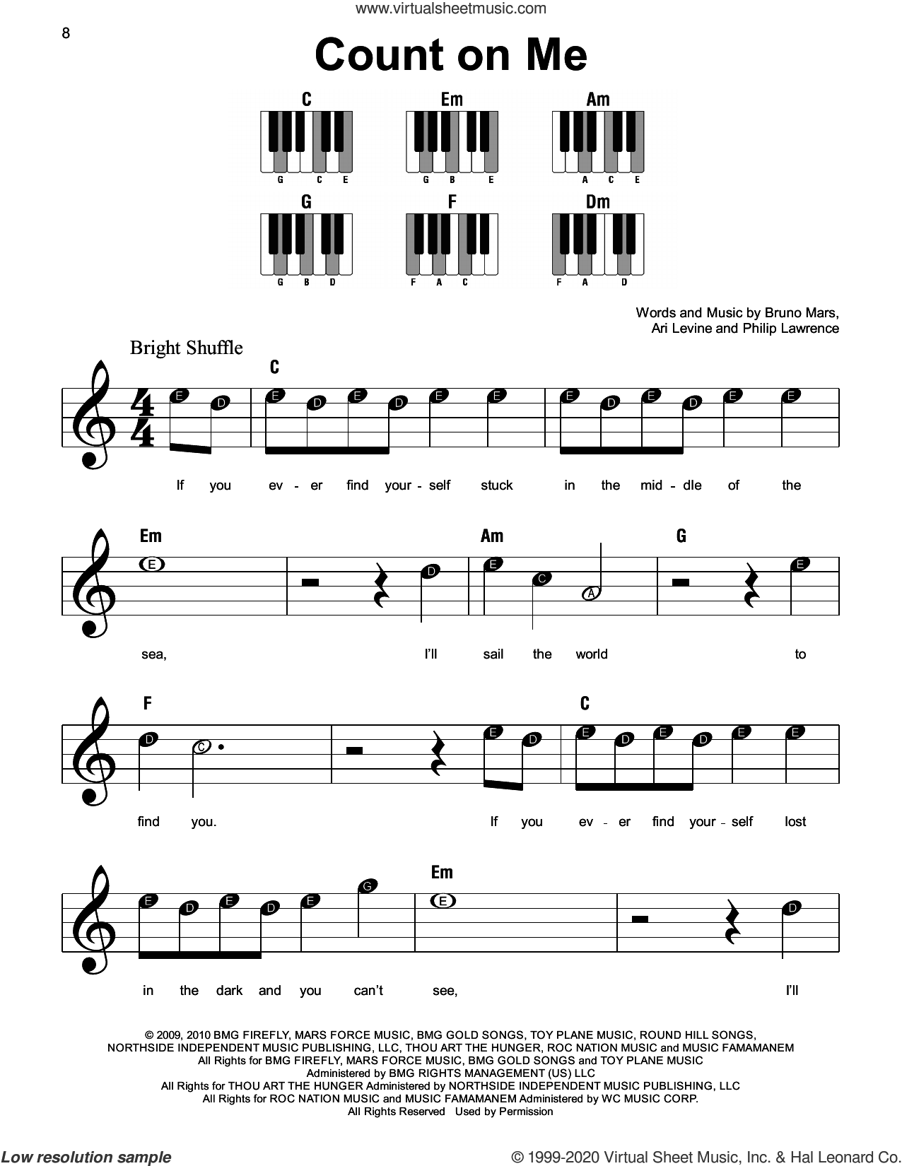 Mars Count On Me Beginner Sheet Music For Piano Solo Pdf
