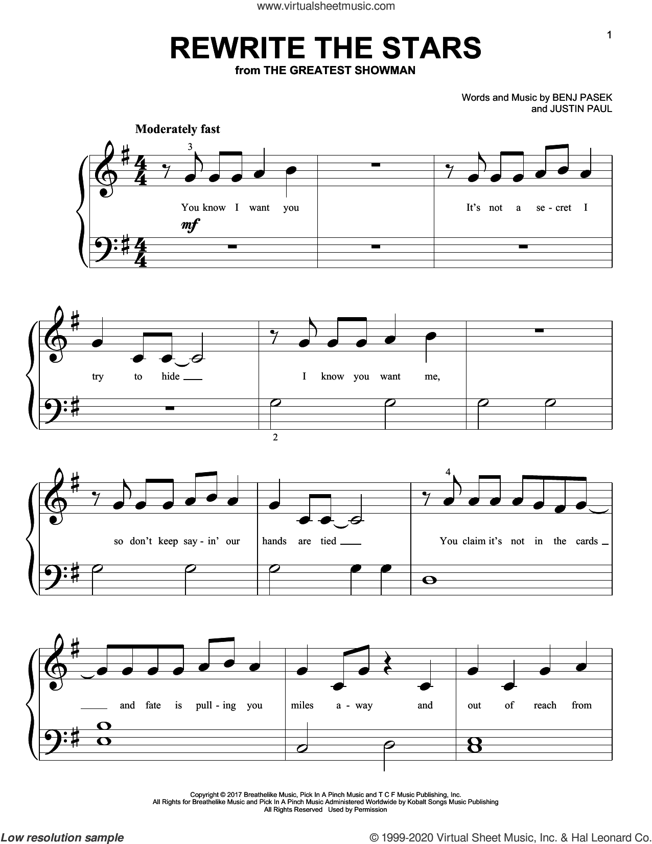 béisbol mental Shipley Rewrite The Stars (from The Greatest Showman) sheet music for piano solo  (big note book)