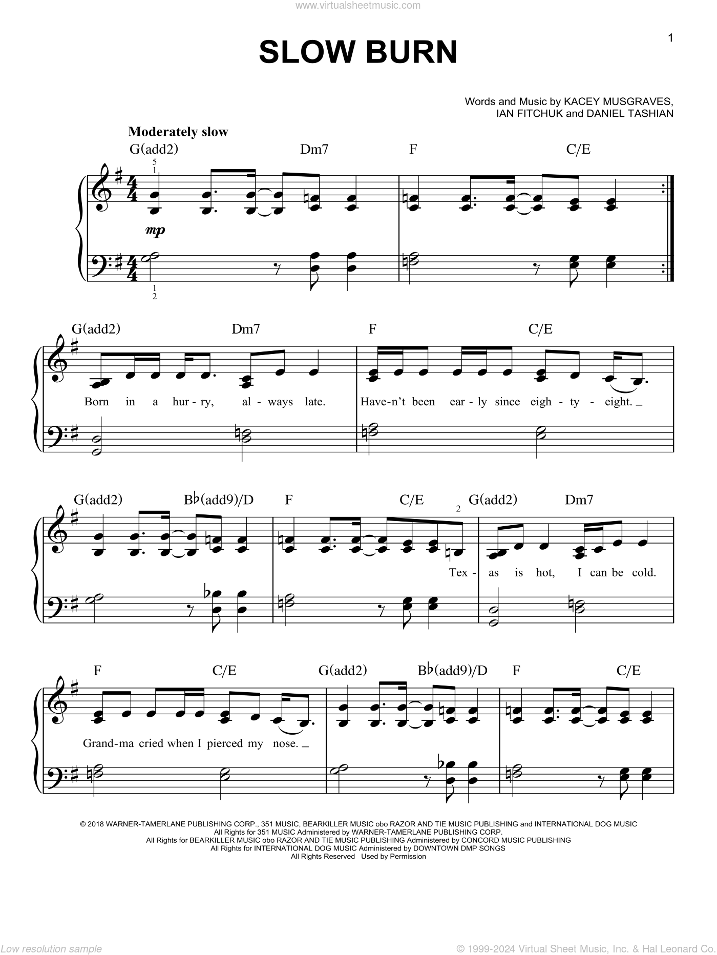 Slow Burn sheet music for piano solo (PDF-interactive)