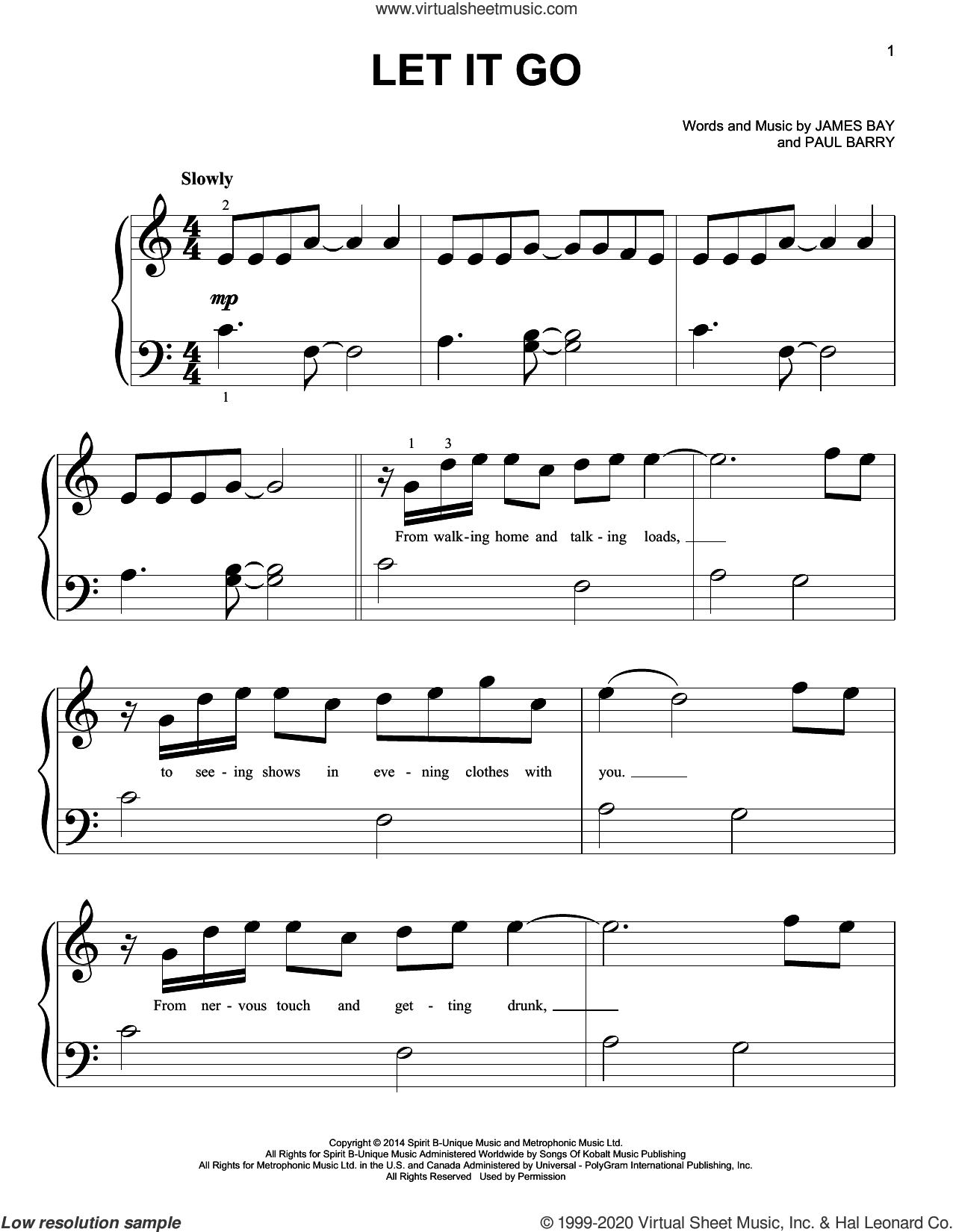 Let It Go sheet music for piano solo (big note book) (PDF)