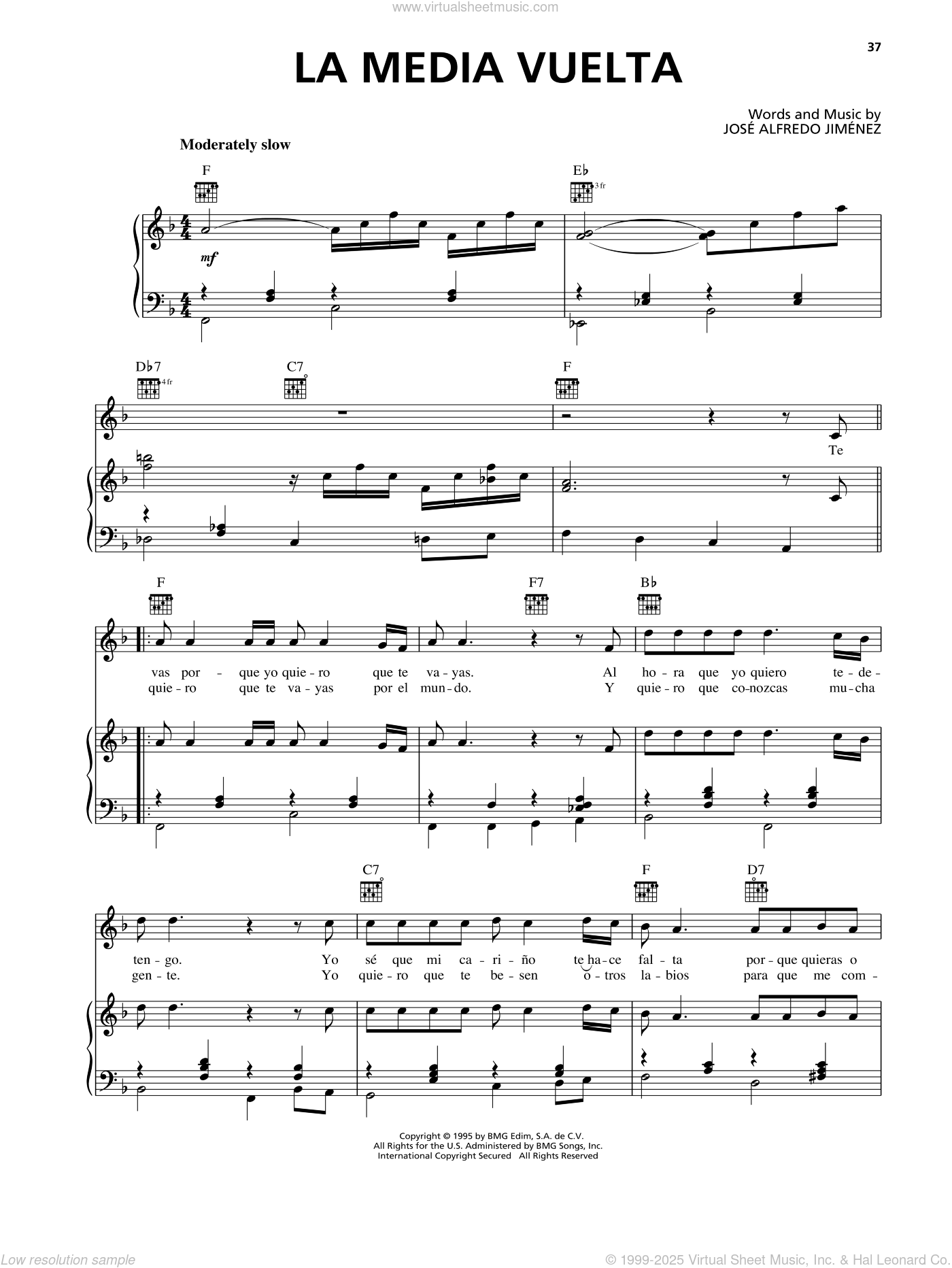 La Media Vuelta sheet music for voice, piano or guitar (PDF)