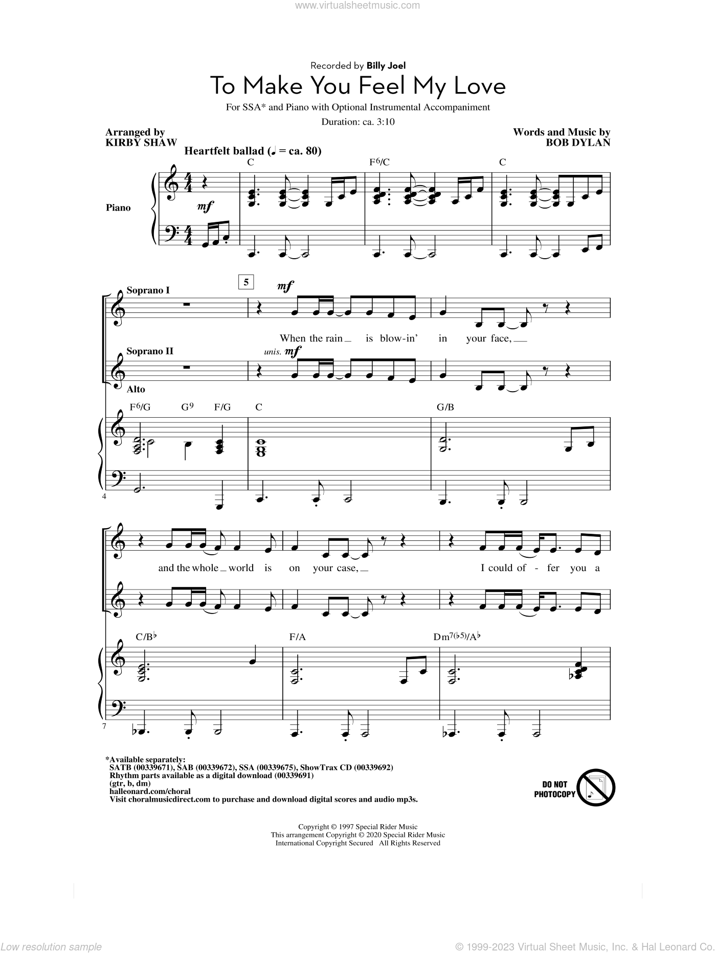 To Make You Feel My Love (arr. Kirby Shaw) sheet music for choir (SSA:  soprano, alto)