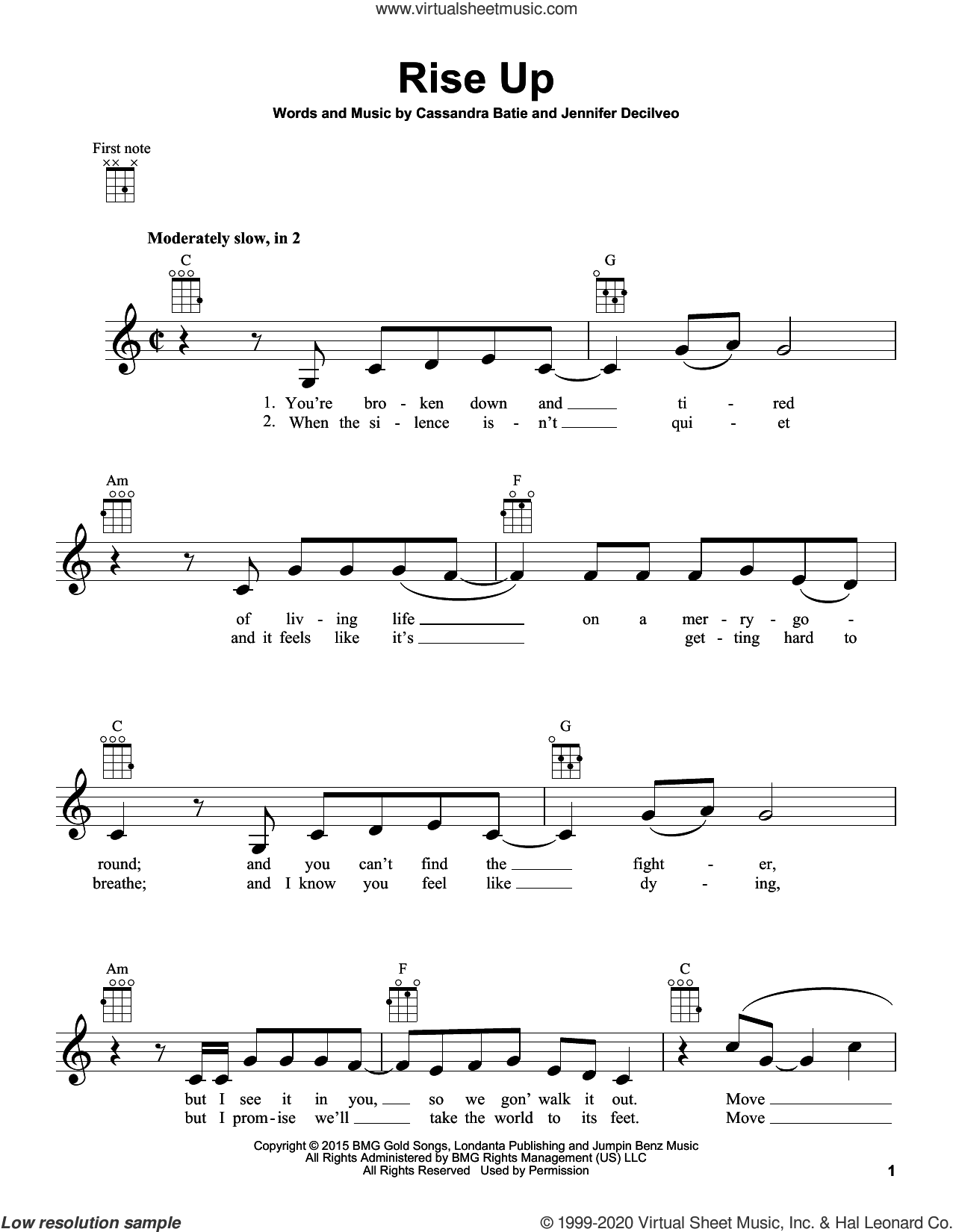 Day - Rise Up sheet music for ukulele (PDF-interactive)