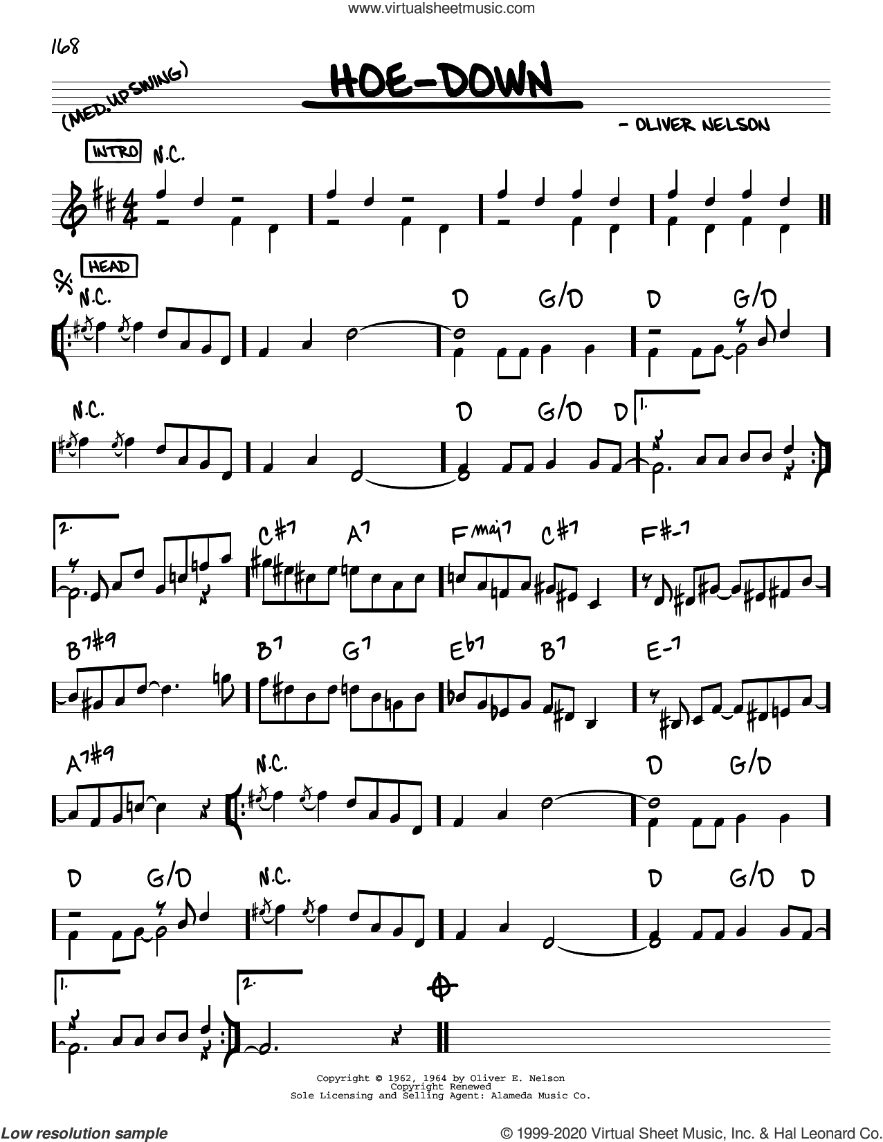 HoeDown sheet music (real book melody and chords) (real book)