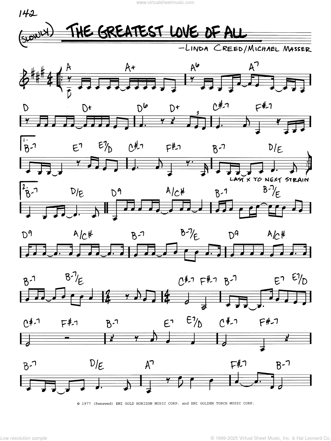 The Greatest Love Of All sheet music (real book - melody and