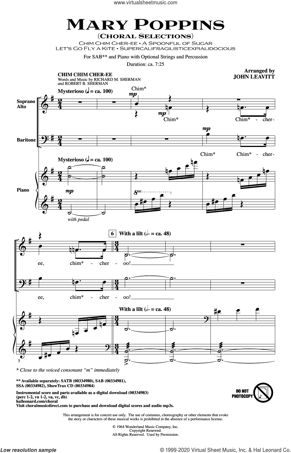 Mary Poppins (Choral Selections) (arr. John Leavitt) sheet music for ...