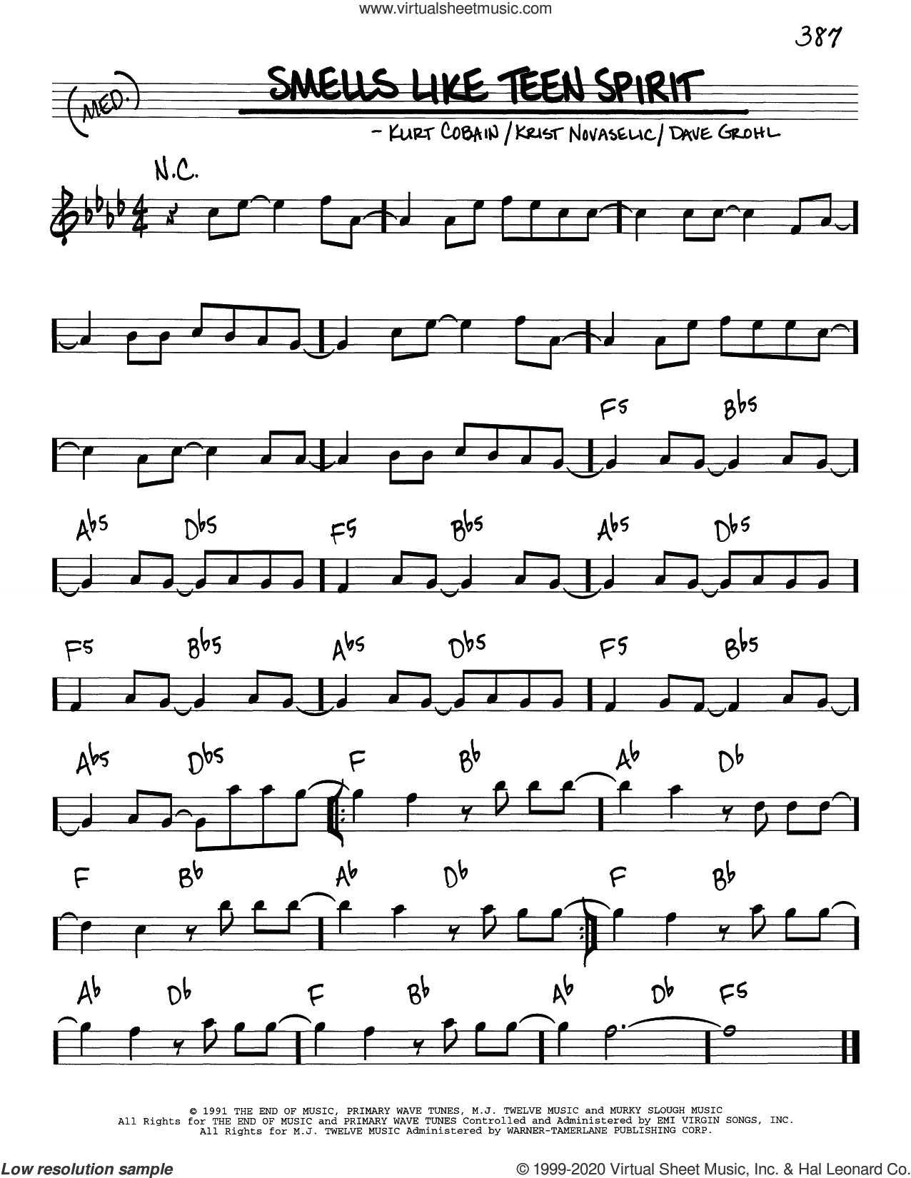 In dienst nemen Glimmend aanvaarden Smells Like Teen Spirit sheet music (real book - melody and chords) (real  book)