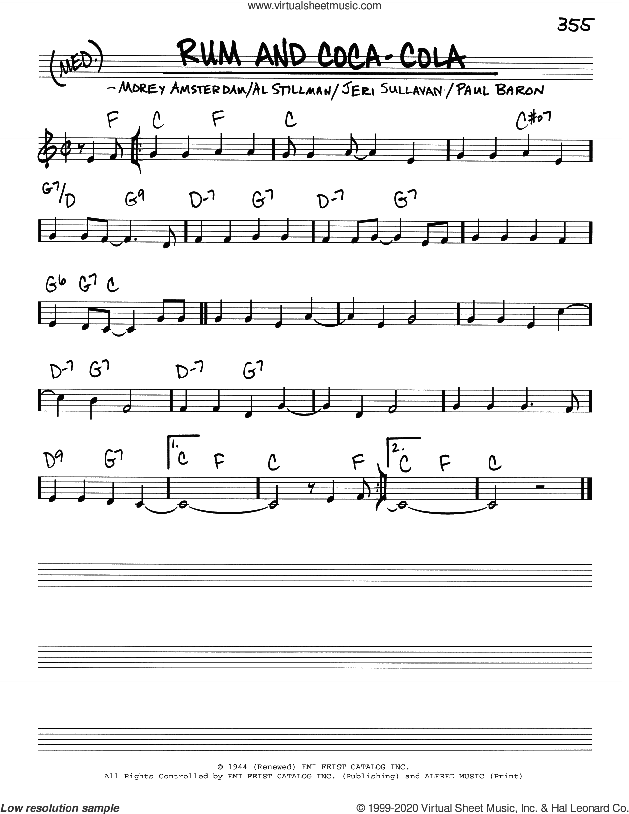 Al Stillman Rum And CocaCola sheet music (real book melody and