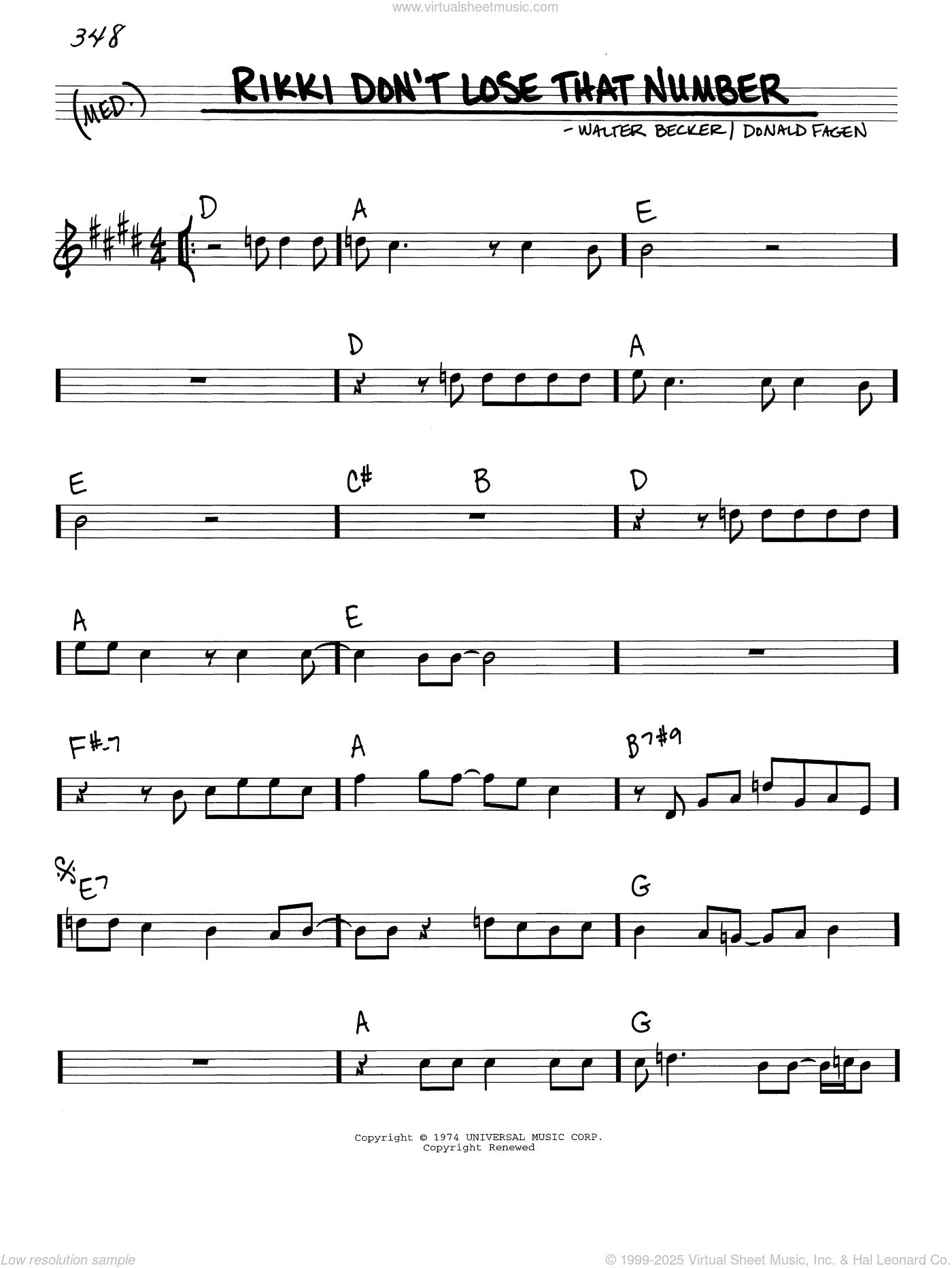 Rikki Don't Lose That Number sheet music (real book - melody and chords ...