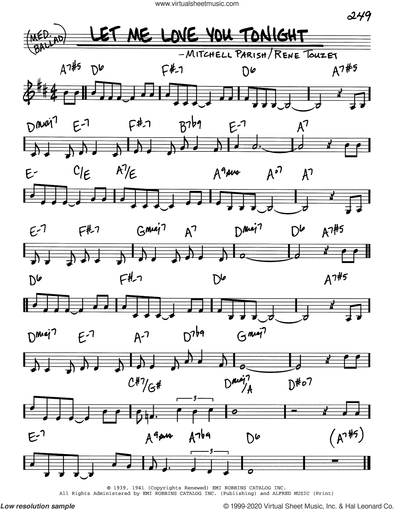 Let Me Love You Tonight sheet music (real book - melody and chords