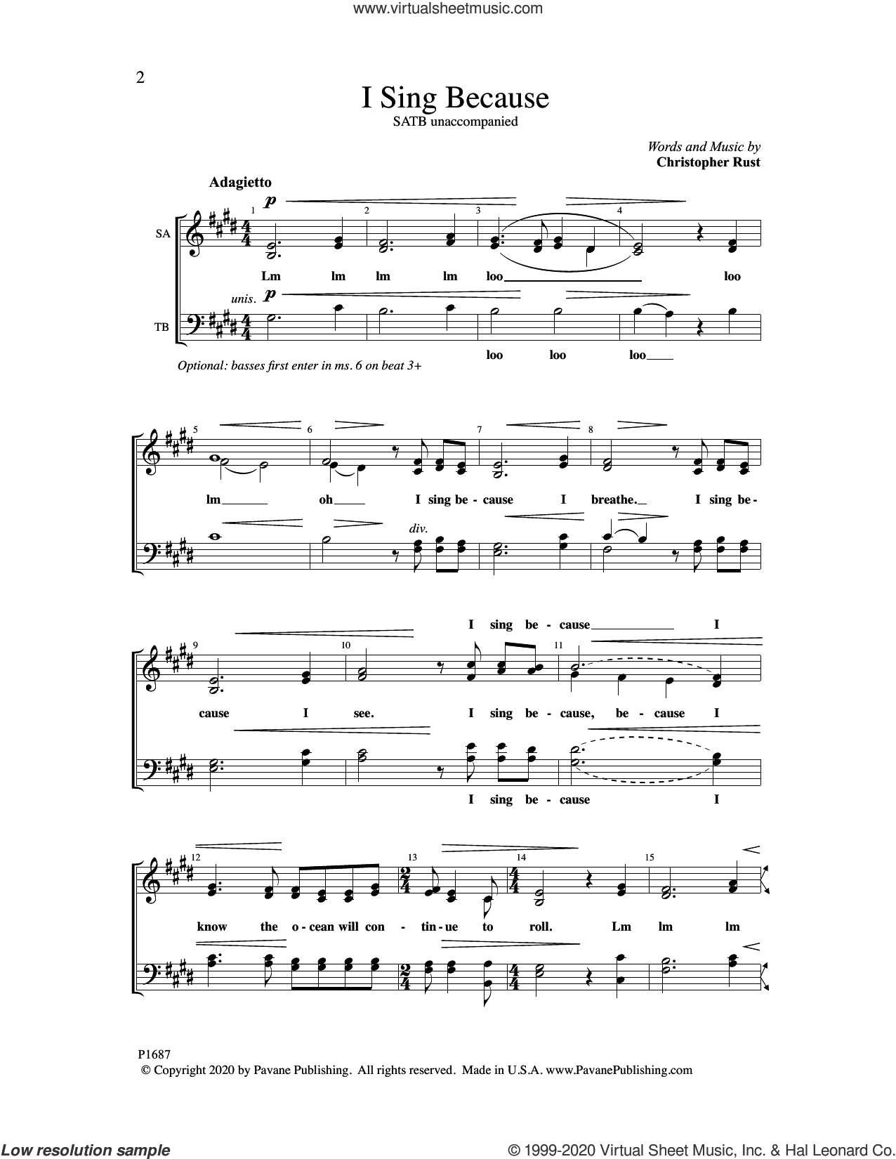 I Sing Because sheet music for choir (SATB: soprano, alto, tenor, bass)