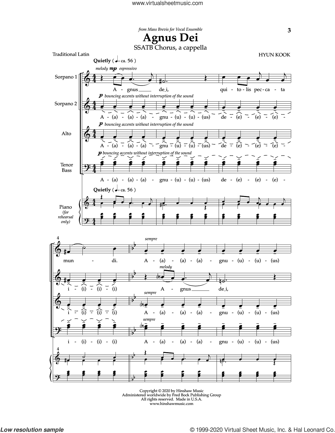 Hyun Kook Agnus Dei Sheet Music For Choir Satb Soprano Alto Tenor Bass 4569