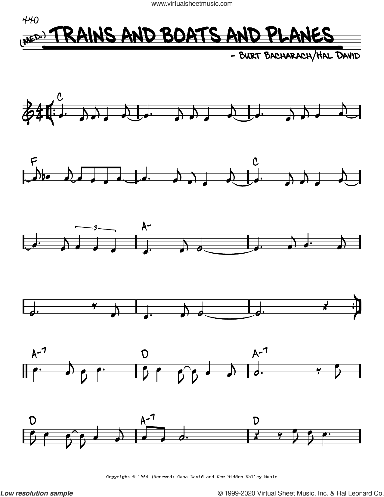 Trains And Boats And Planes sheet music (real book melody and chords
