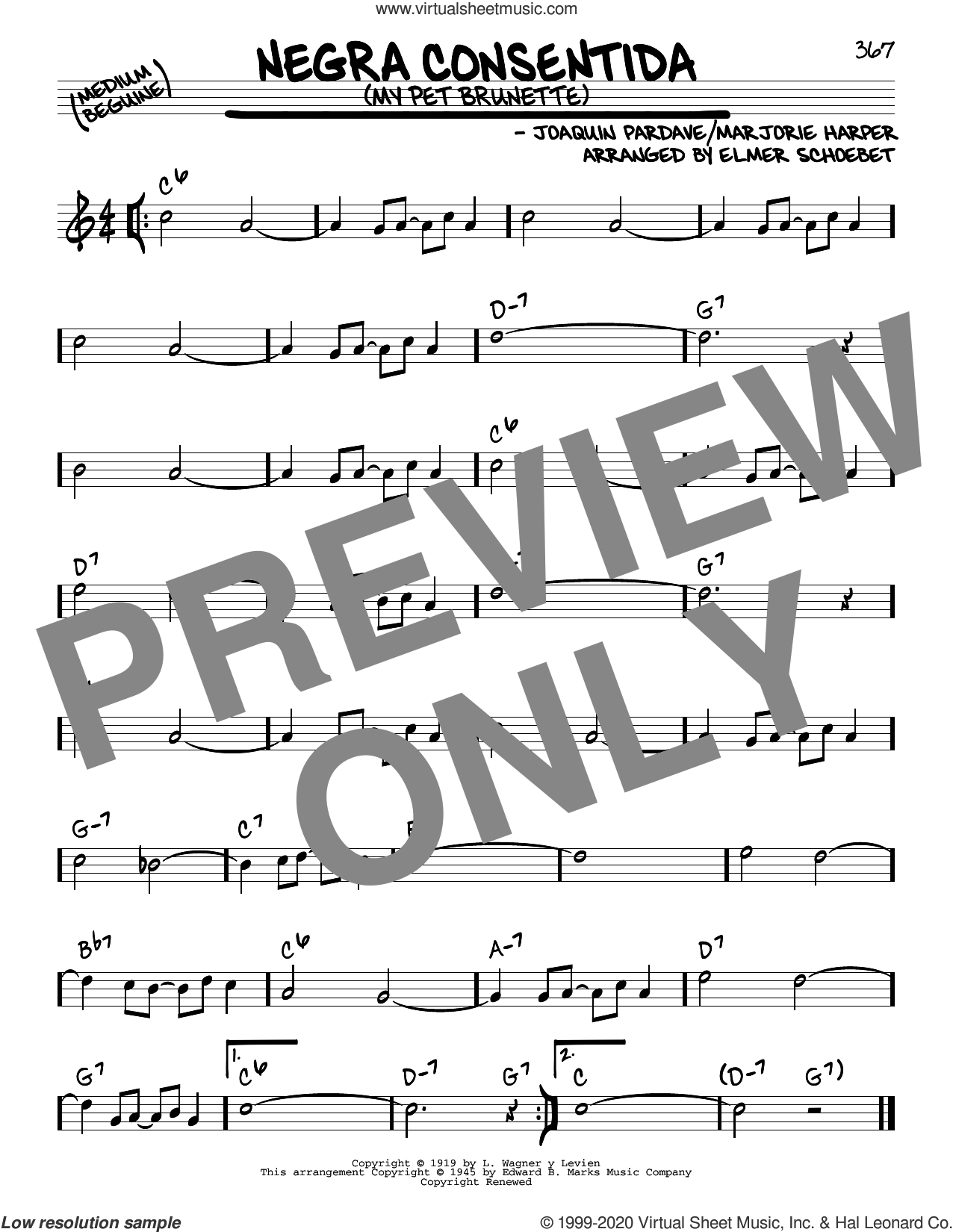 Negra Consentida (My Pet Brunette) sheet music (real book - melody and ...