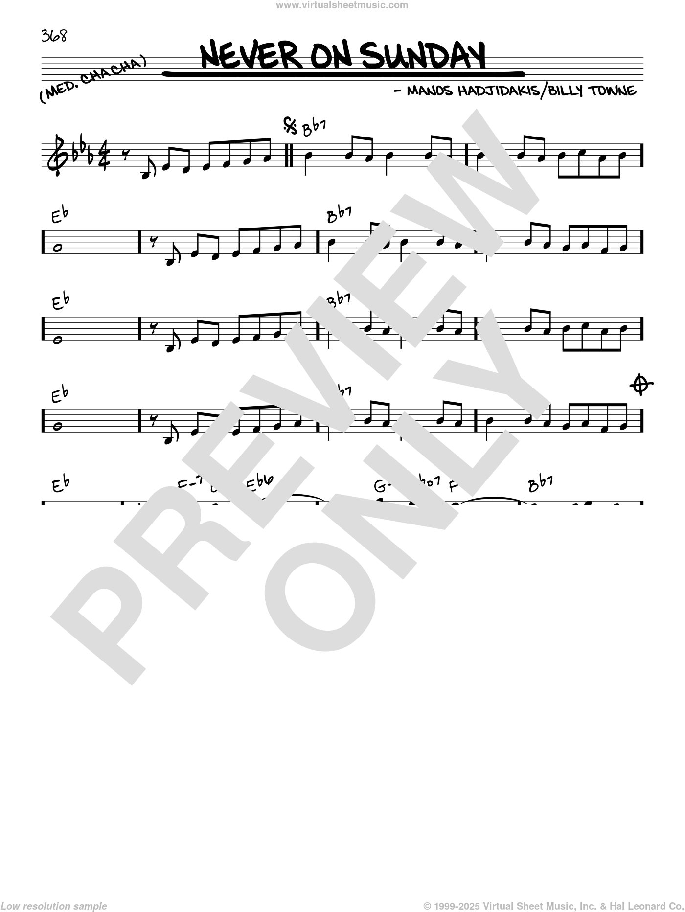 Never On Sunday sheet music (real book melody and chords) (real book)