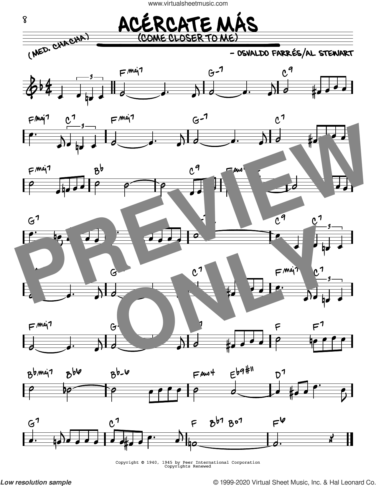 Acercate Mas (Come Closer To Me) sheet music (real book - melody and ...