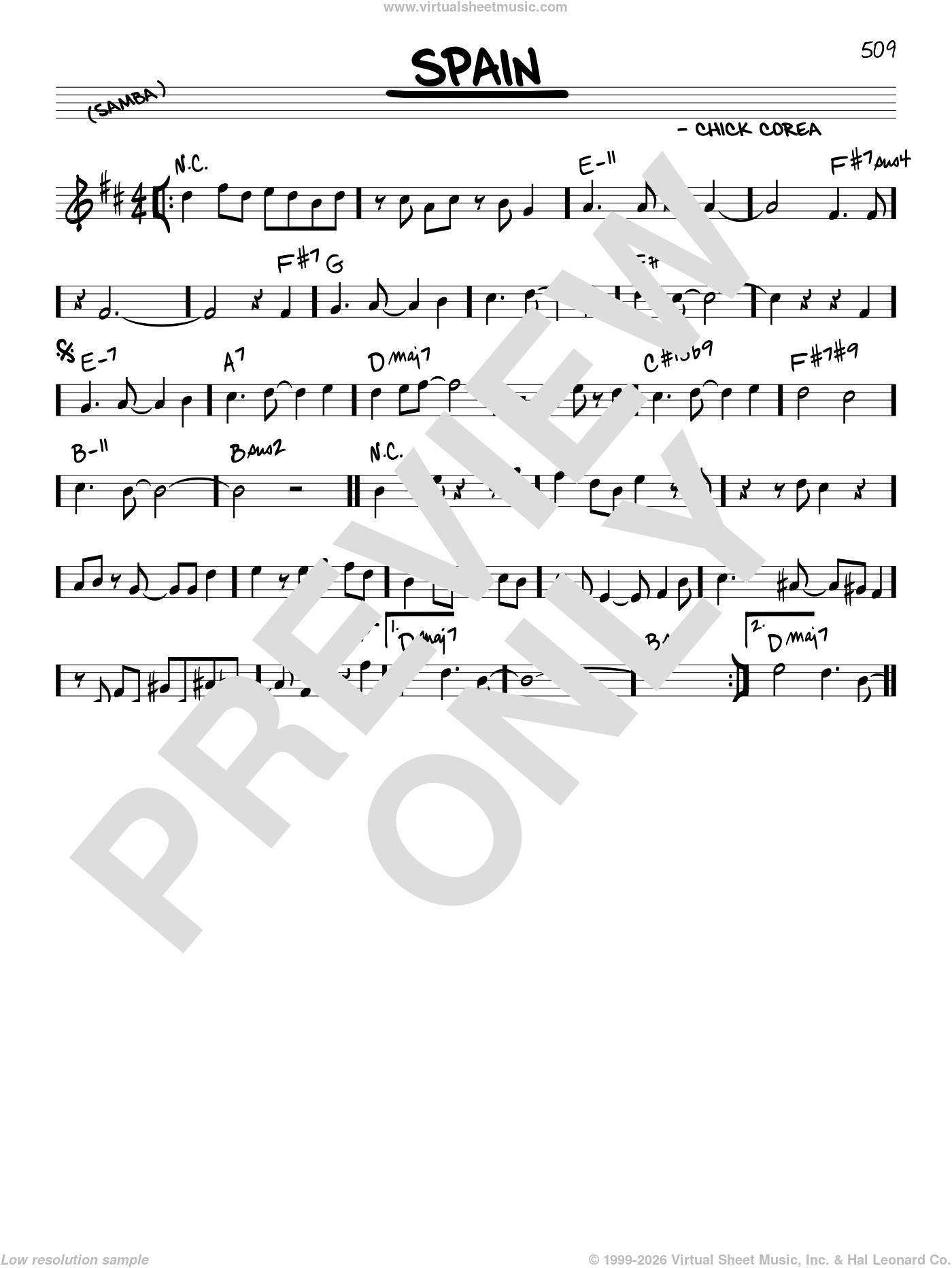 Spain sheet music (real book - melody and chords) (real book)