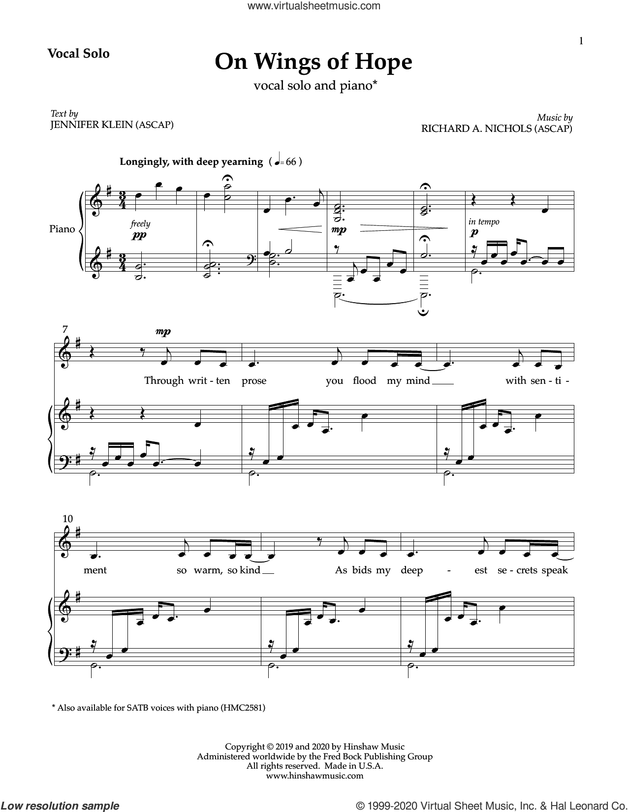 On Wings of Hope sheet music for voice and piano (PDF)