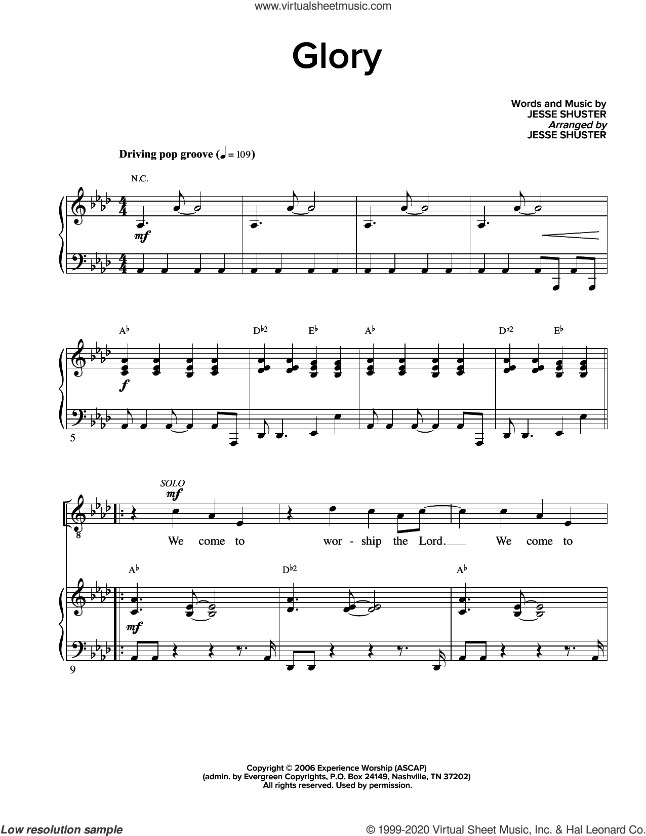 Glory sheet music for voice and piano (PDF)