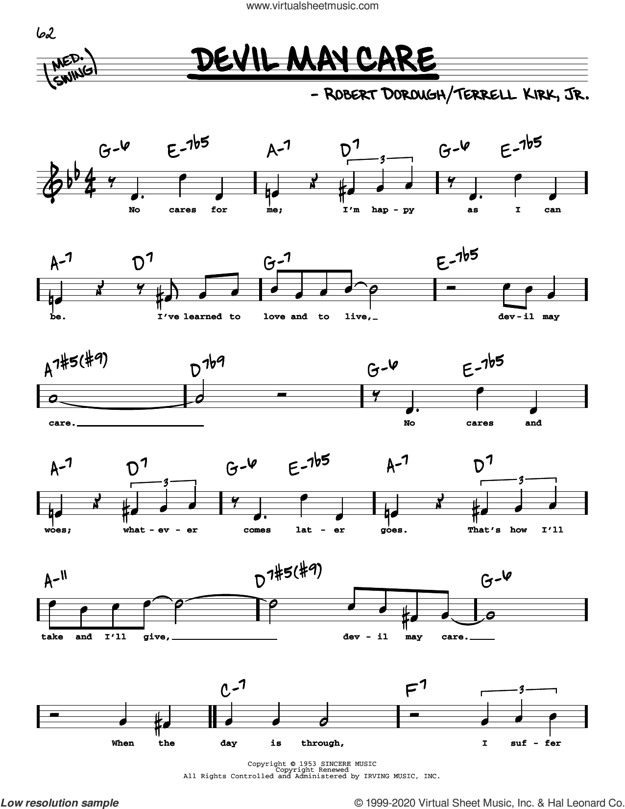 Devil May Care (High Voice) sheet music (real book with lyrics) (high