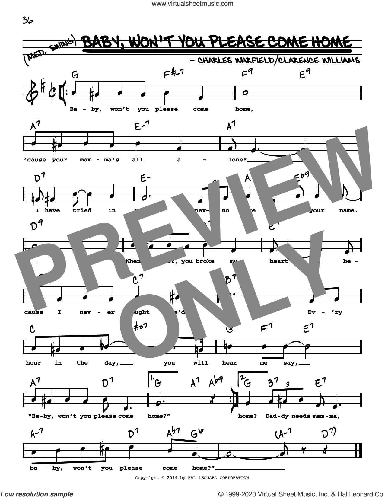 Baby Won T You Please Come Home High Voice Sheet Music Real Book