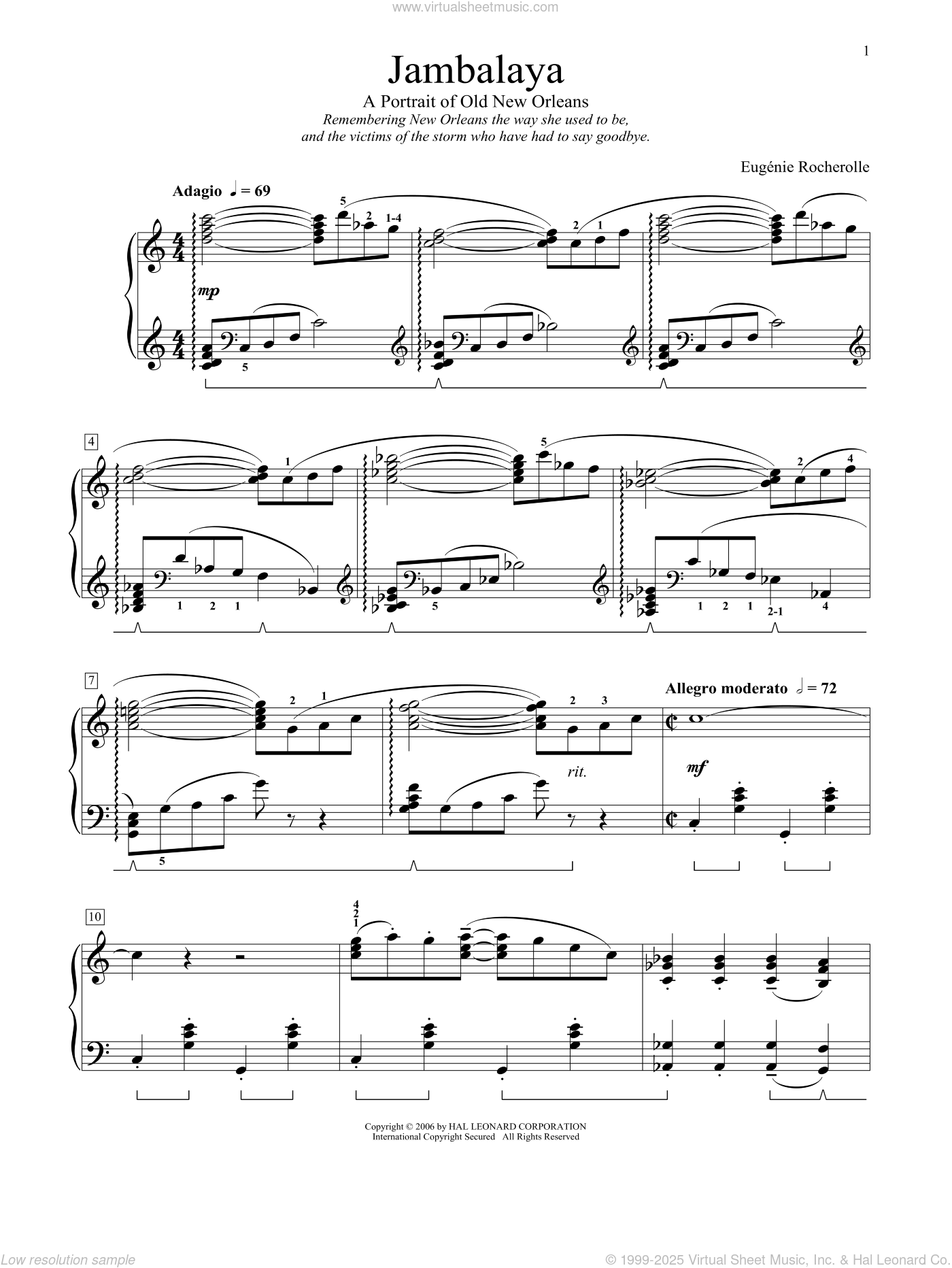Jambalaya A Portrait Of Old New Orleans sheet music for piano solo