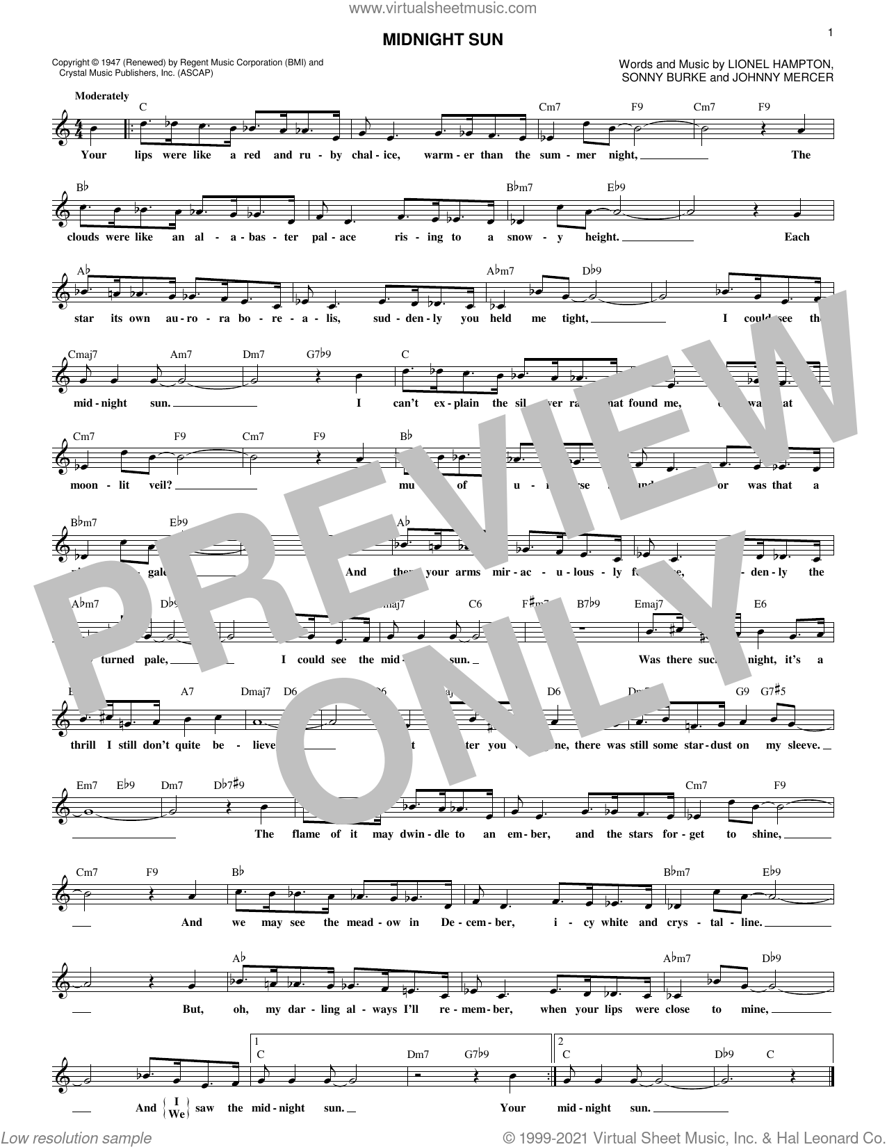 Download Johnny Mercer 'Midnight Sun' Sheet Music, Chords & Lyrics