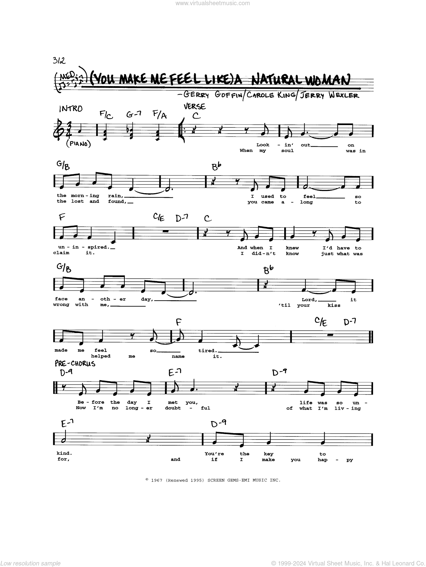 (You Make Me Feel Like) A Natural Woman sheet music (real book - melody ...