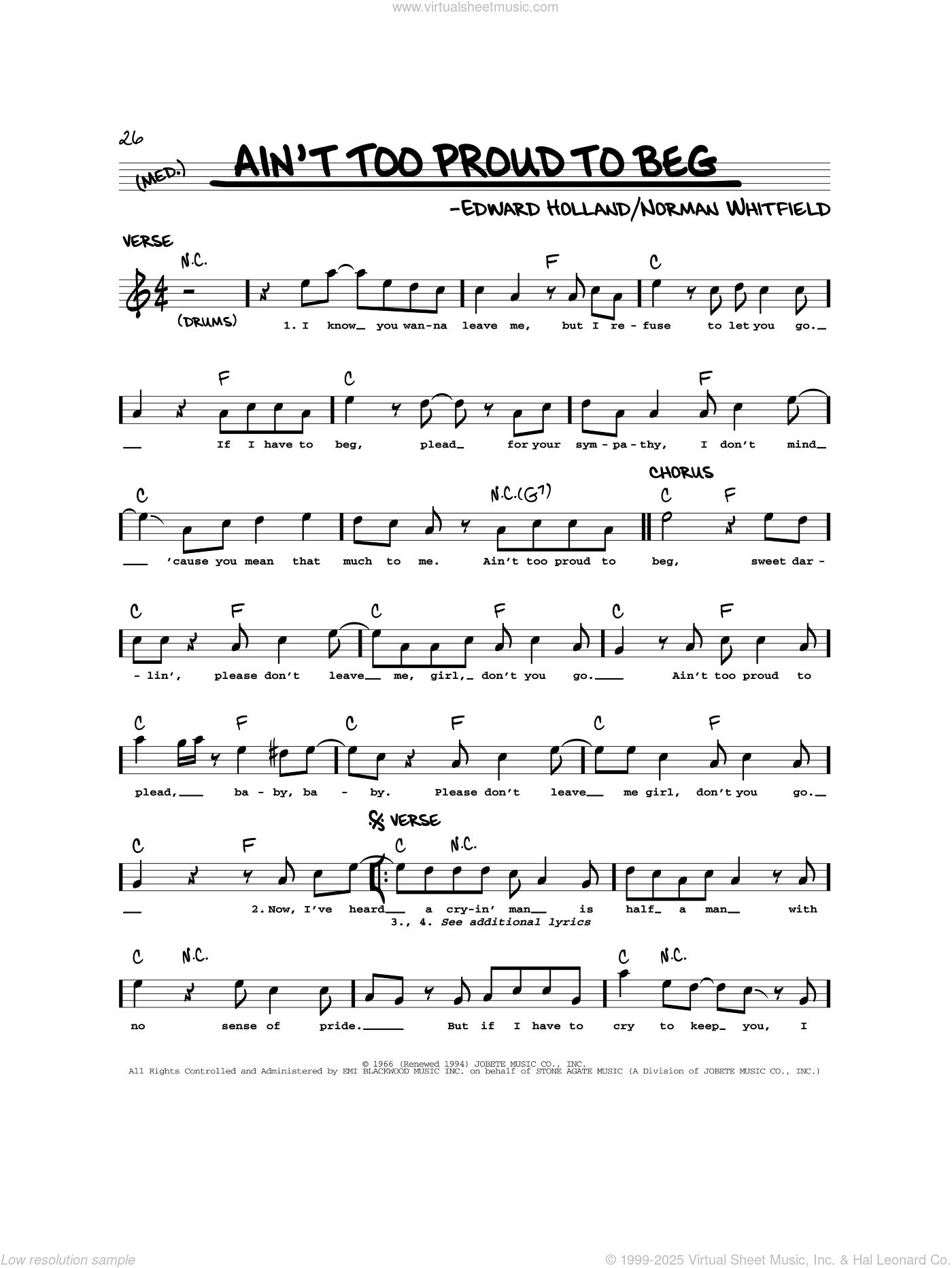 Ain't Too Proud To Beg sheet music (real book melody and chords