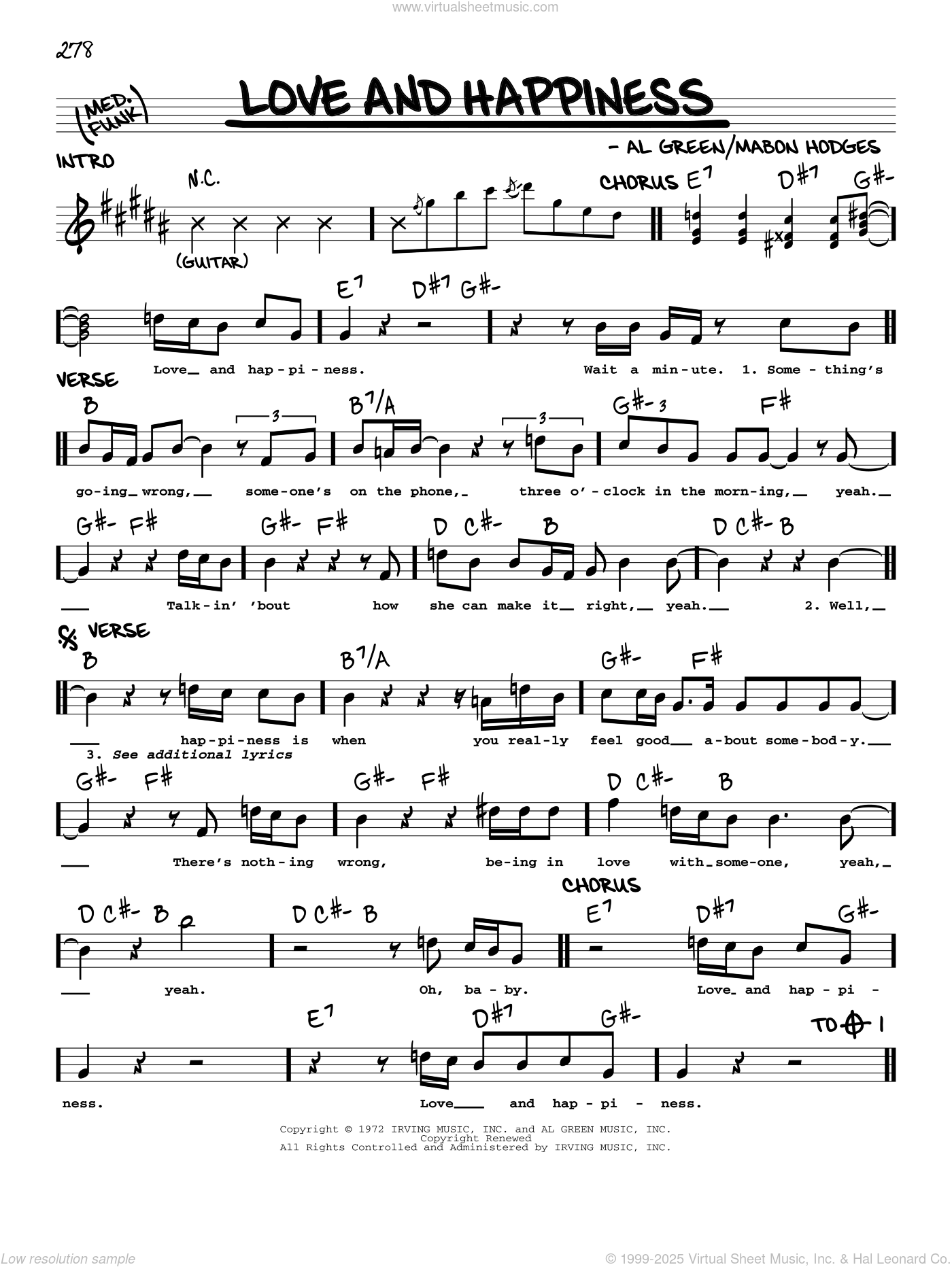 Love And Happiness sheet music (real book - melody and chords