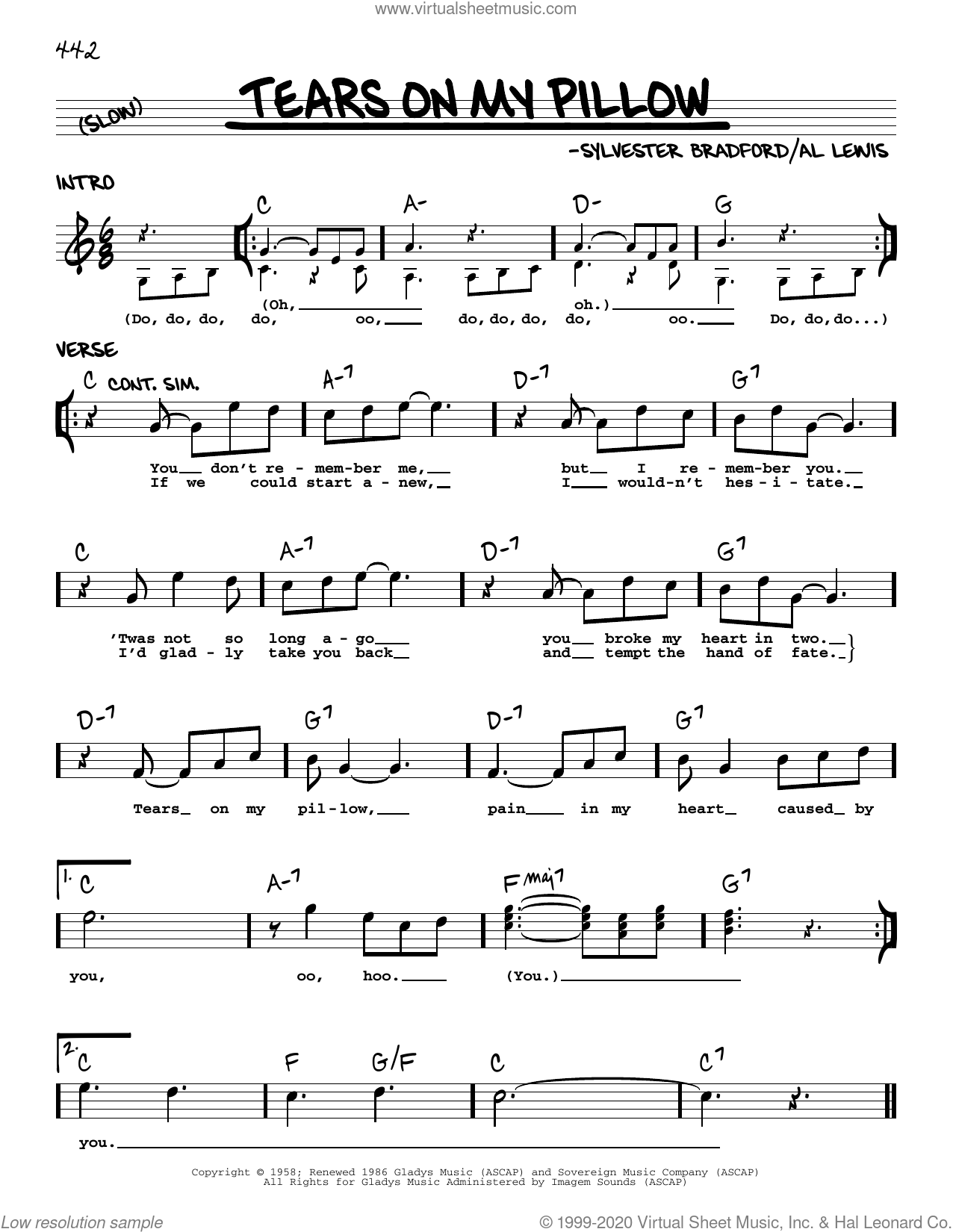 Tears On My Pillow sheet music (real book melody and chords) (real book)