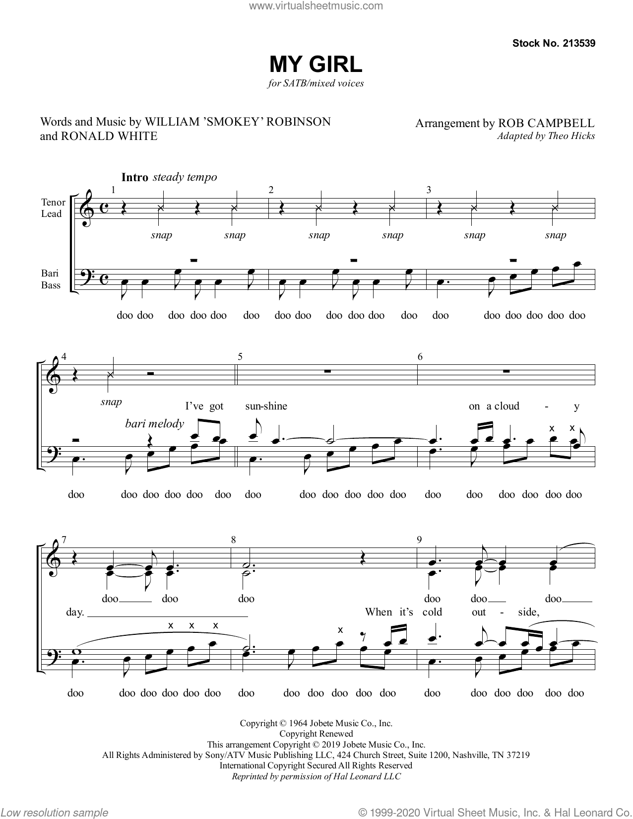 My Girl (arr. Rob Campbell) sheet music for choir (SATB: soprano, alto ...