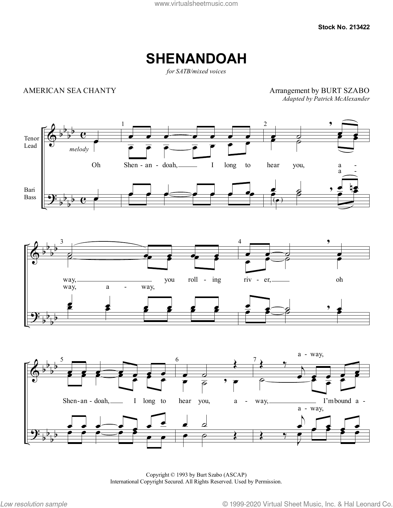 Shenandoah (arr. Burt Szabo) sheet music for choir (SATB: soprano, alto ...