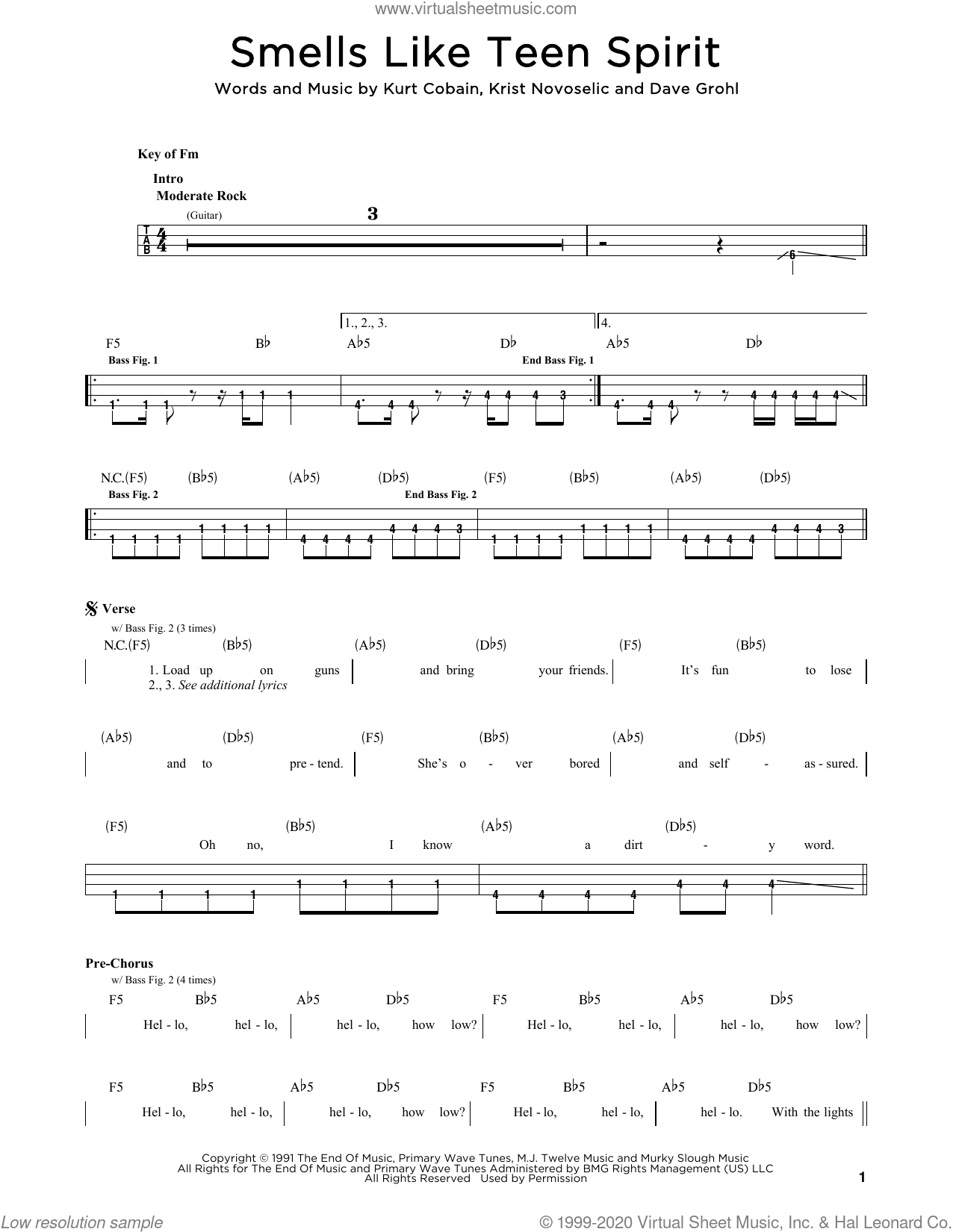 Smells Like Teen Spirit Sheet Music, Nirvana